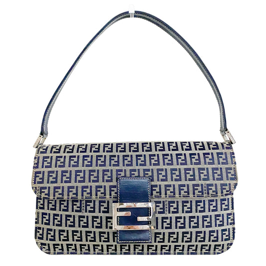 FENDI Baguette Bag, Cotton Canvas in Navy, Sold by HIVE PRELOVED - Shoulder Bags, ,