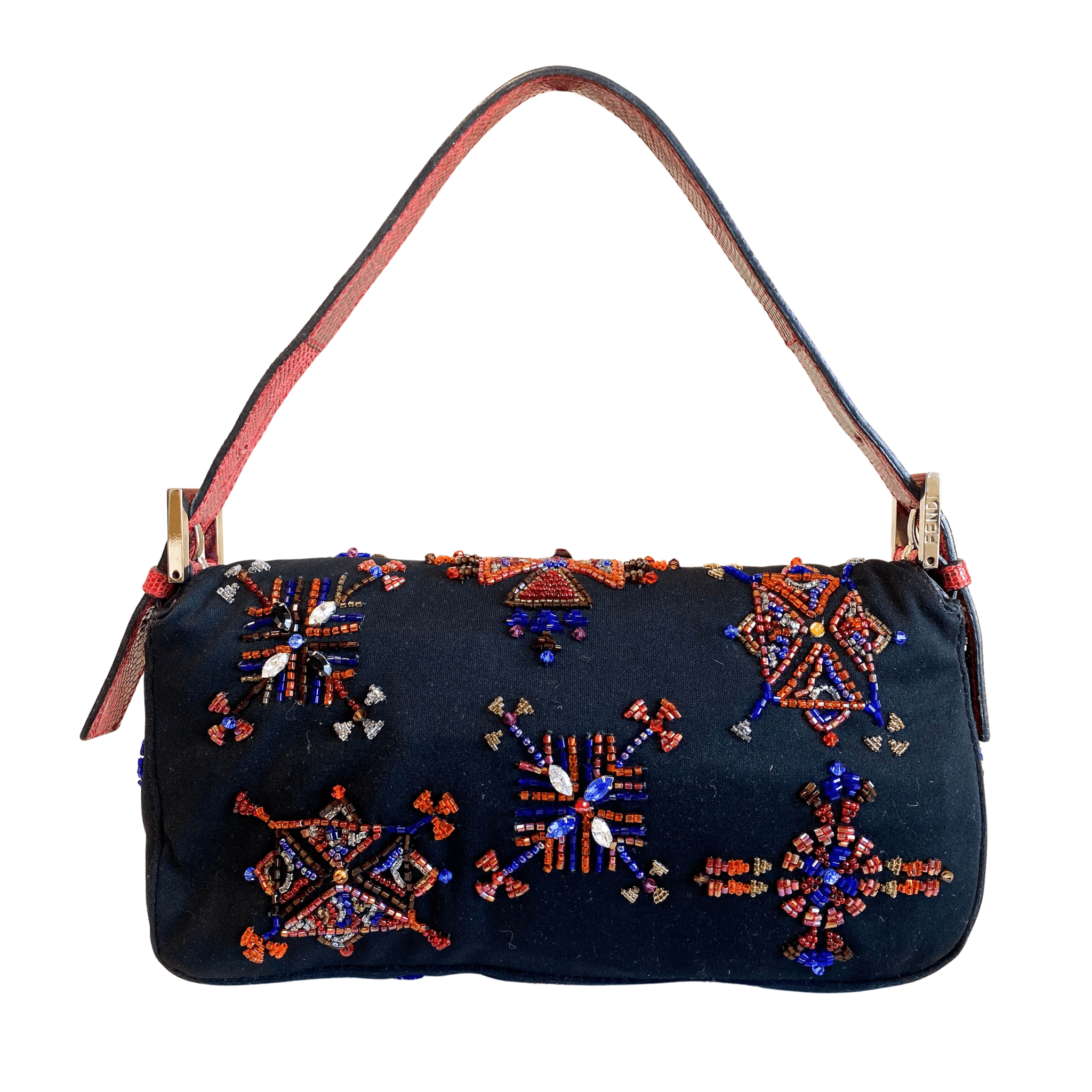 FENDI Baguette Beaded Geometric Pattern Black Neoprene Shoulder Bag, in , Sold by HIVE PRELOVED - Shoulder Bags, ,