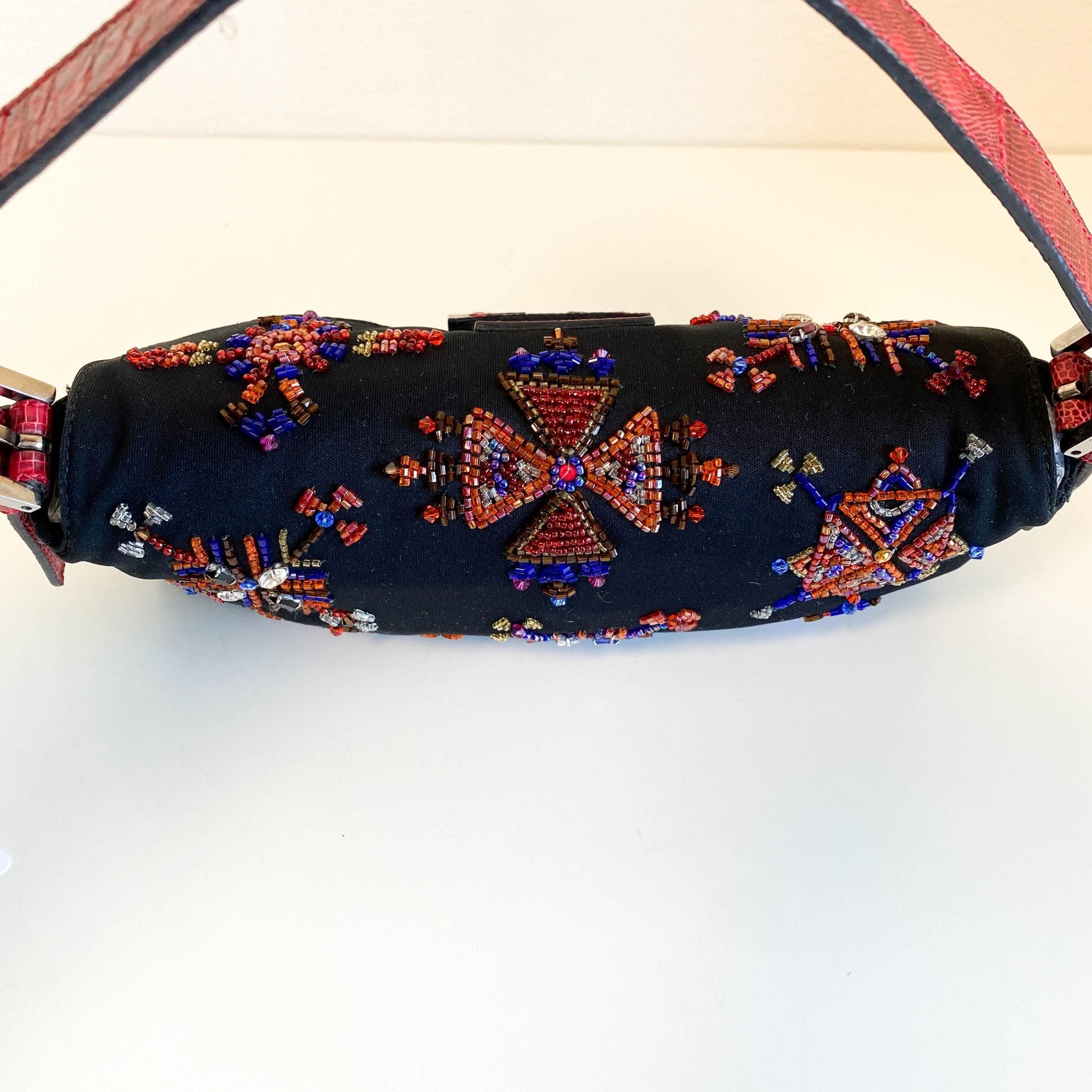 FENDI Baguette Beaded Geometric Pattern Black Neoprene Shoulder Bag, in , Sold by HIVE PRELOVED - Shoulder Bags, ,