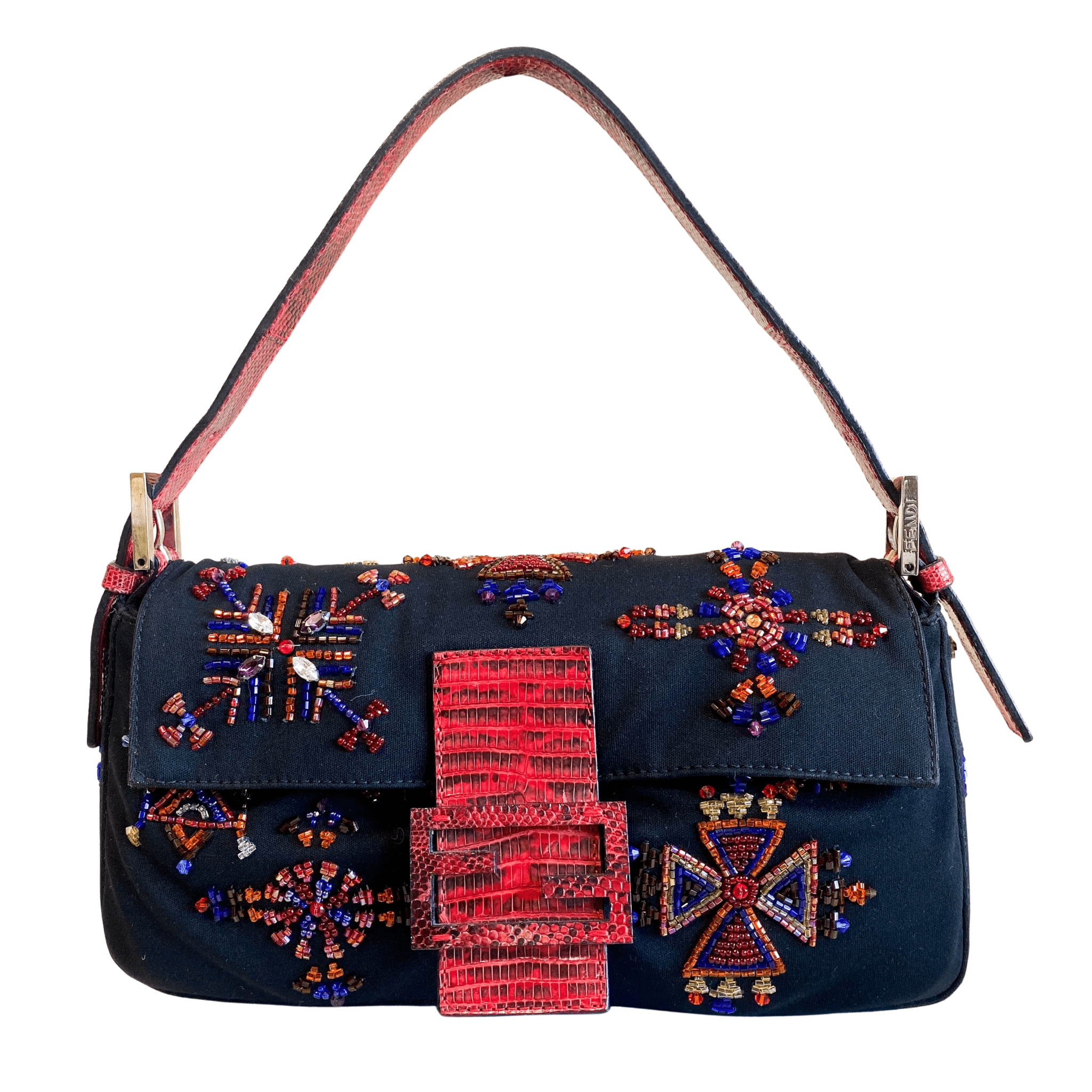 FENDI Baguette Beaded Geometric Pattern Black Neoprene Shoulder Bag, in , Sold by HIVE PRELOVED - Shoulder Bags, ,