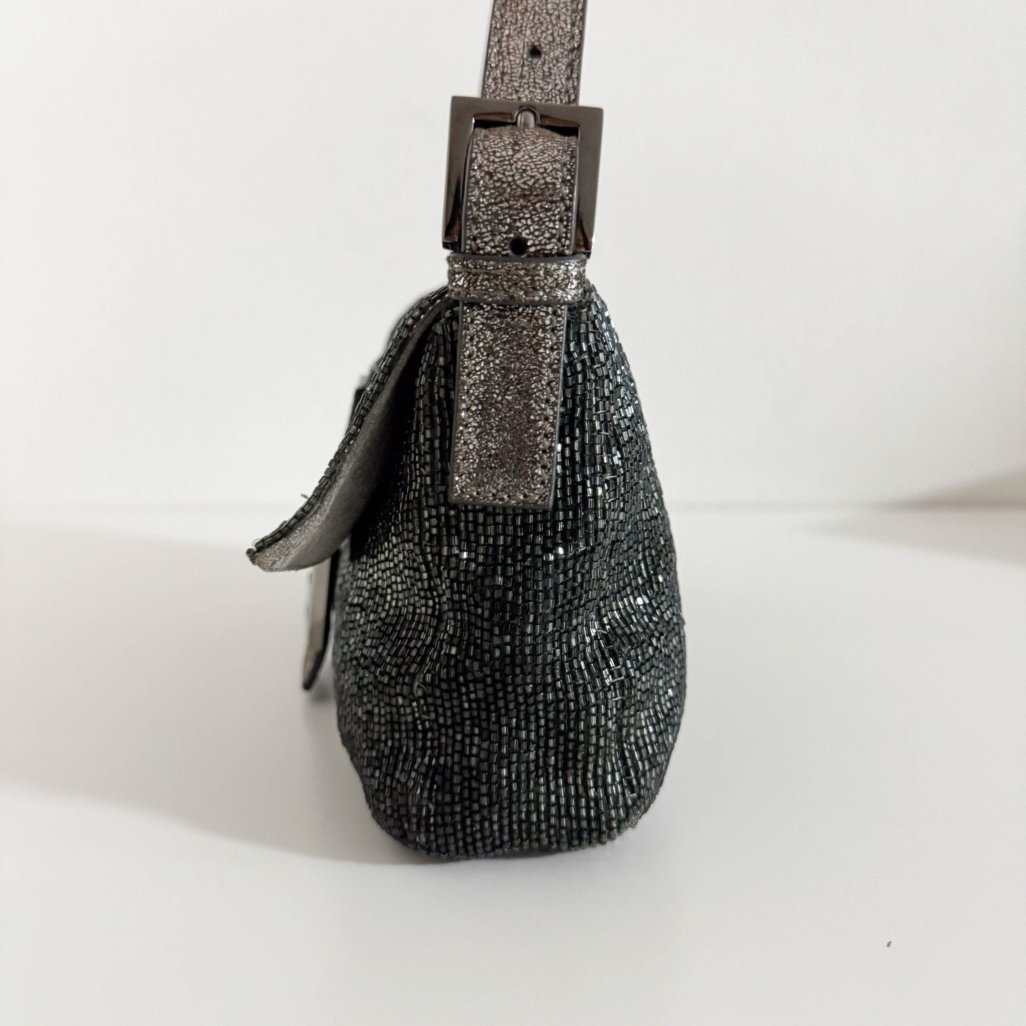 FENDI Baguette Beaded Metallic Silver / Chacoal Grey Shoulder Bag, in , Sold by HIVE PRELOVED - Shoulder Bags, ,