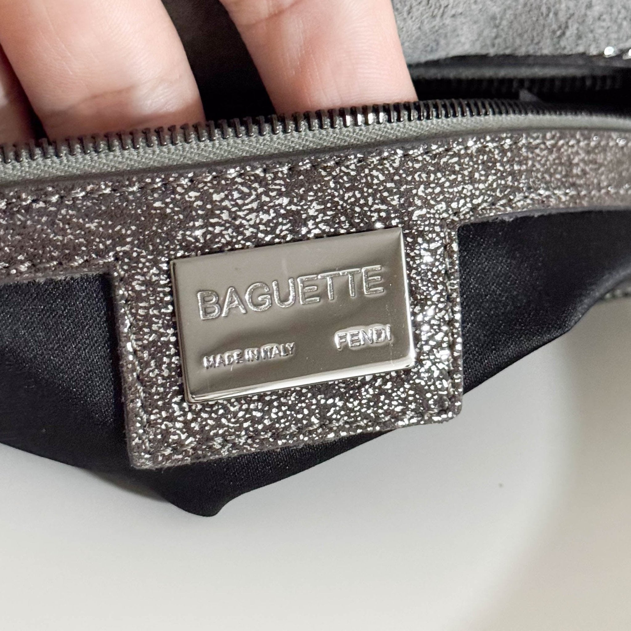 FENDI Baguette Beaded Metallic Silver / Chacoal Grey Shoulder Bag, in , Sold by HIVE PRELOVED - Shoulder Bags, ,