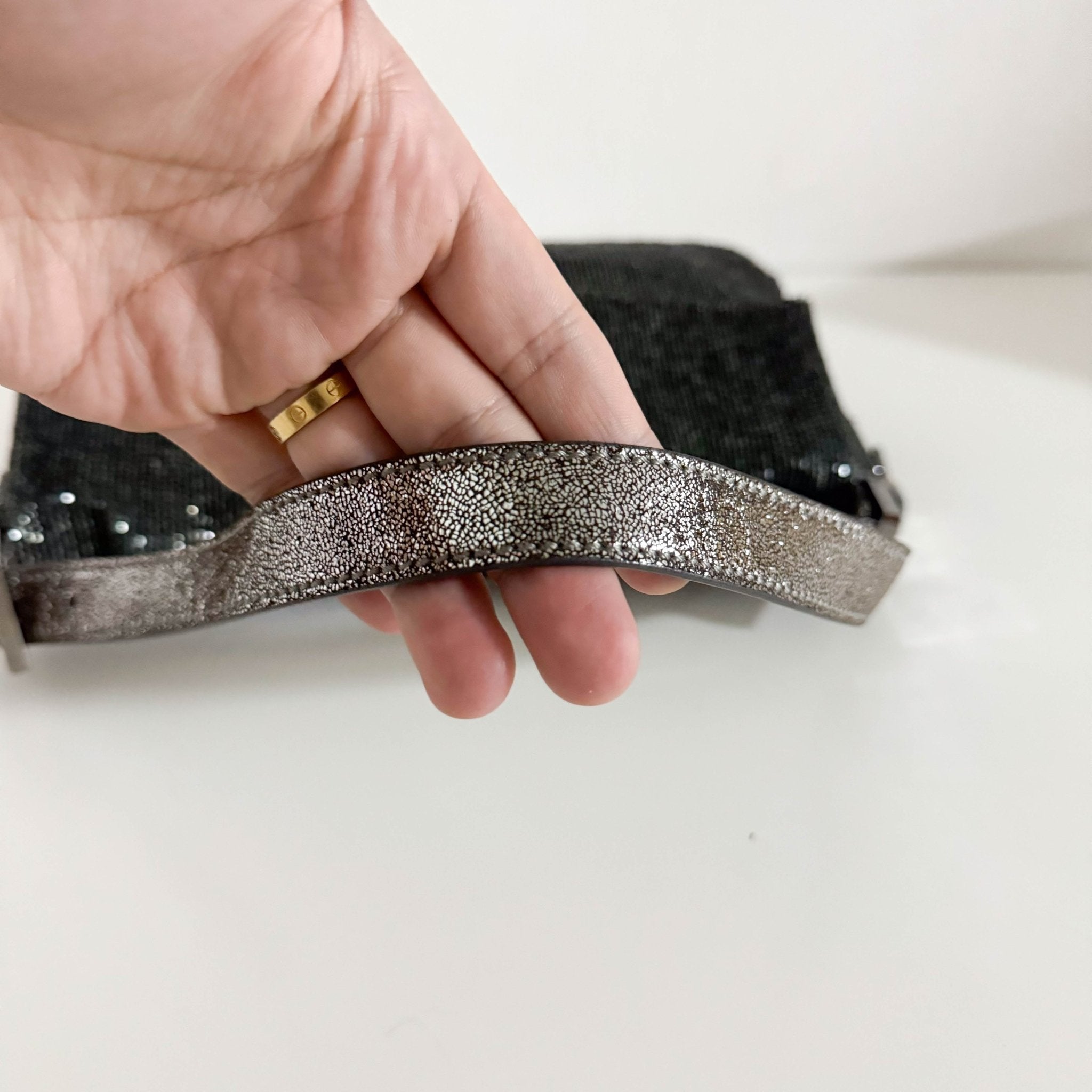 FENDI Baguette Beaded Metallic Silver / Chacoal Grey Shoulder Bag, in , Sold by HIVE PRELOVED - Shoulder Bags, ,