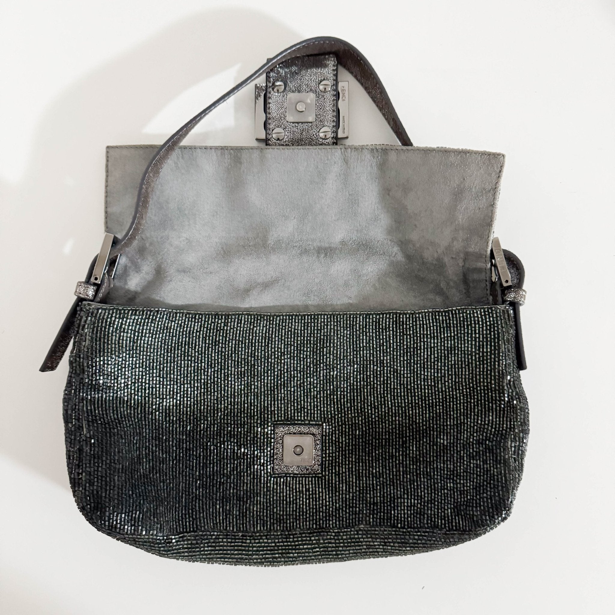 FENDI Baguette Beaded Metallic Silver / Chacoal Grey Shoulder Bag, in , Sold by HIVE PRELOVED - Shoulder Bags, ,