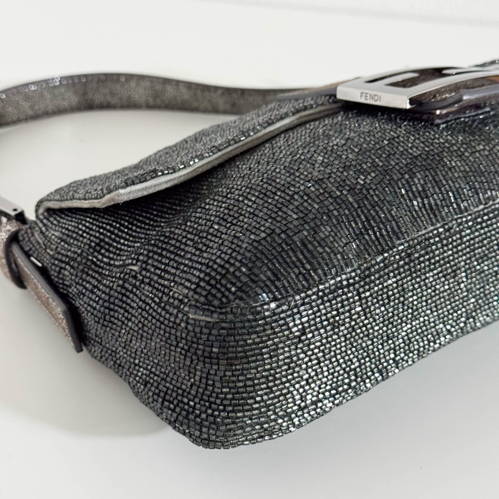 FENDI Baguette Beaded Metallic Silver / Chacoal Grey Shoulder Bag, in , Sold by HIVE PRELOVED - Shoulder Bags, ,
