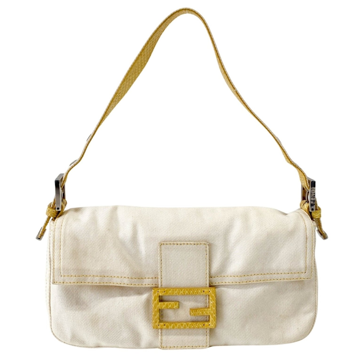 FENDI Baguette Beige Cotton Canvas & Yellow Phyton Leather Shoulder Bag, in , Sold by HIVE PRELOVED - Shoulder Bags, ,