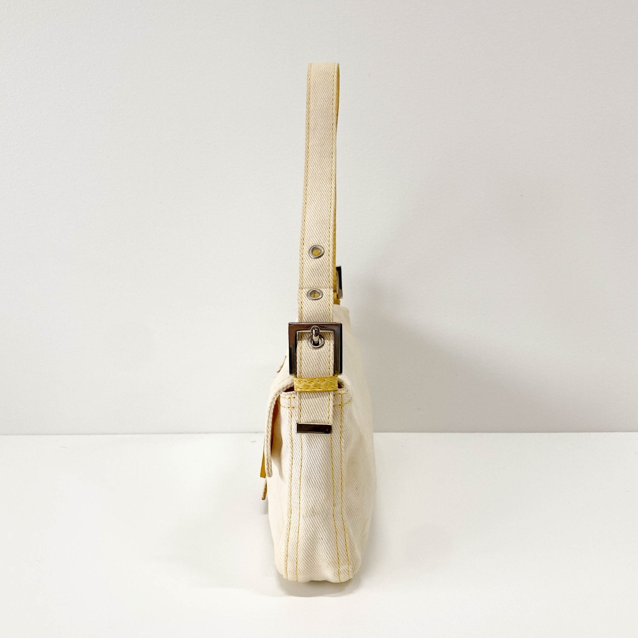 FENDI Baguette Beige Cotton Canvas & Yellow Phyton Leather Shoulder Bag, in , Sold by HIVE PRELOVED - Shoulder Bags, ,