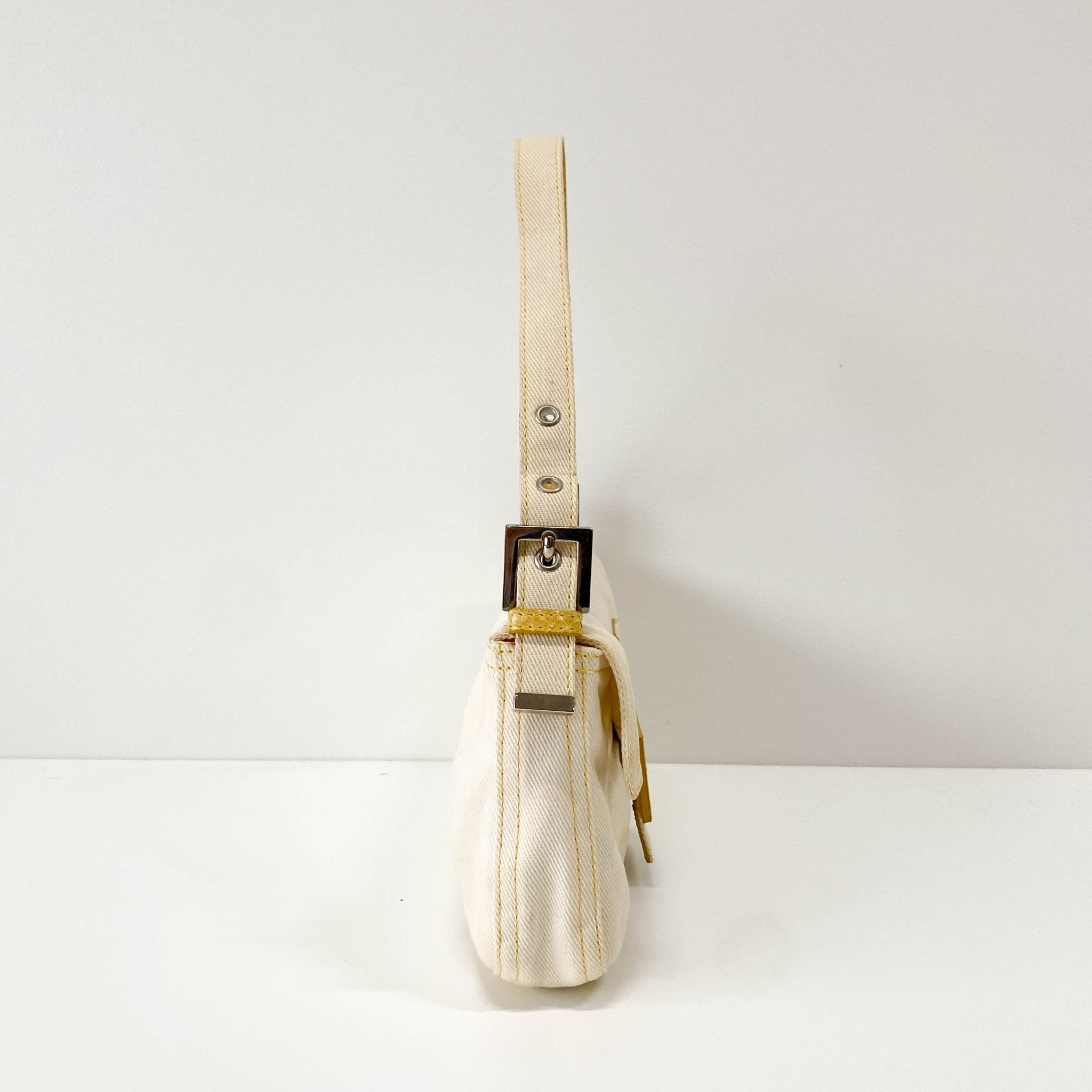 FENDI Baguette Beige Cotton Canvas & Yellow Phyton Leather Shoulder Bag, in , Sold by HIVE PRELOVED - Shoulder Bags, ,