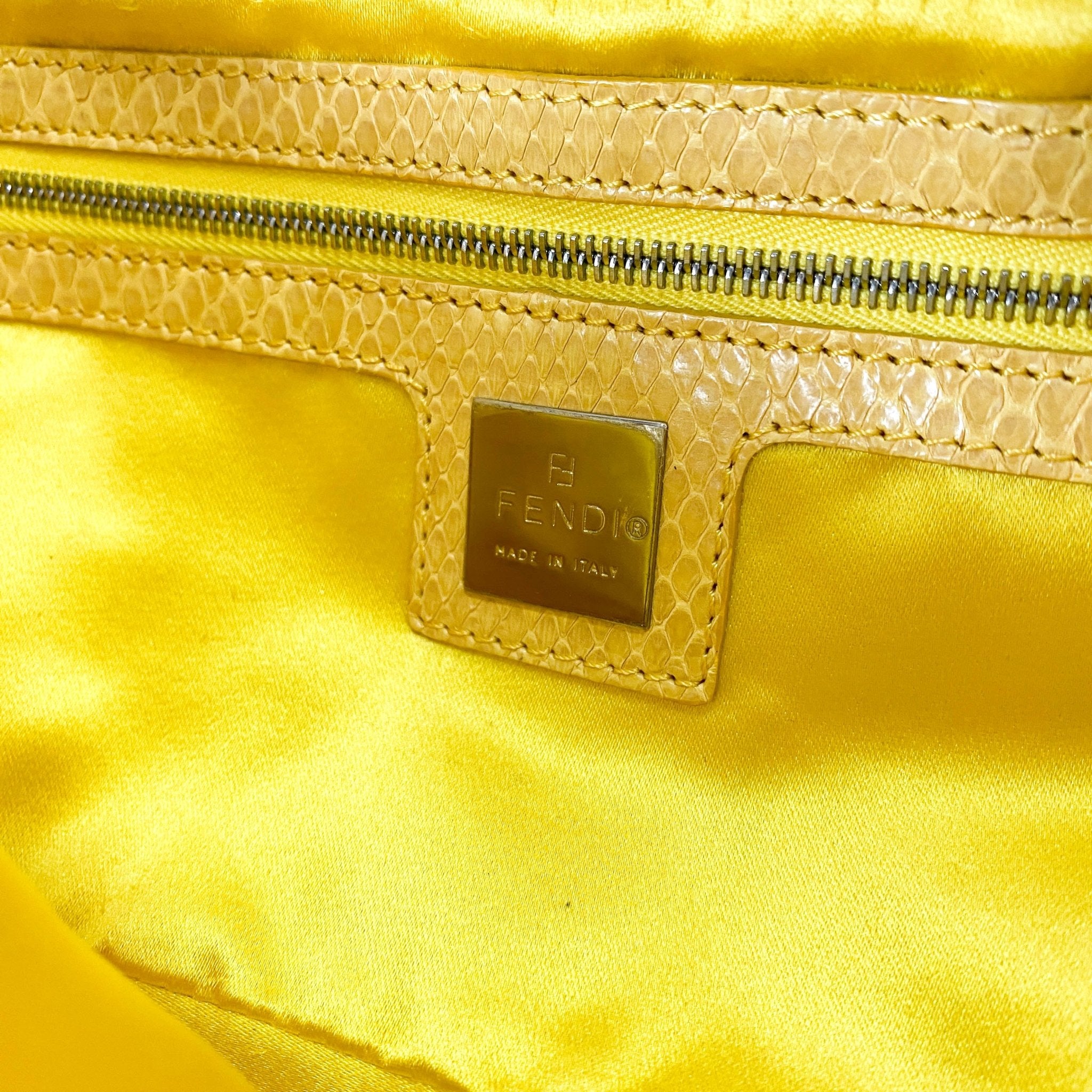 FENDI Baguette Beige Cotton Canvas & Yellow Phyton Leather Shoulder Bag, in , Sold by HIVE PRELOVED - Shoulder Bags, ,