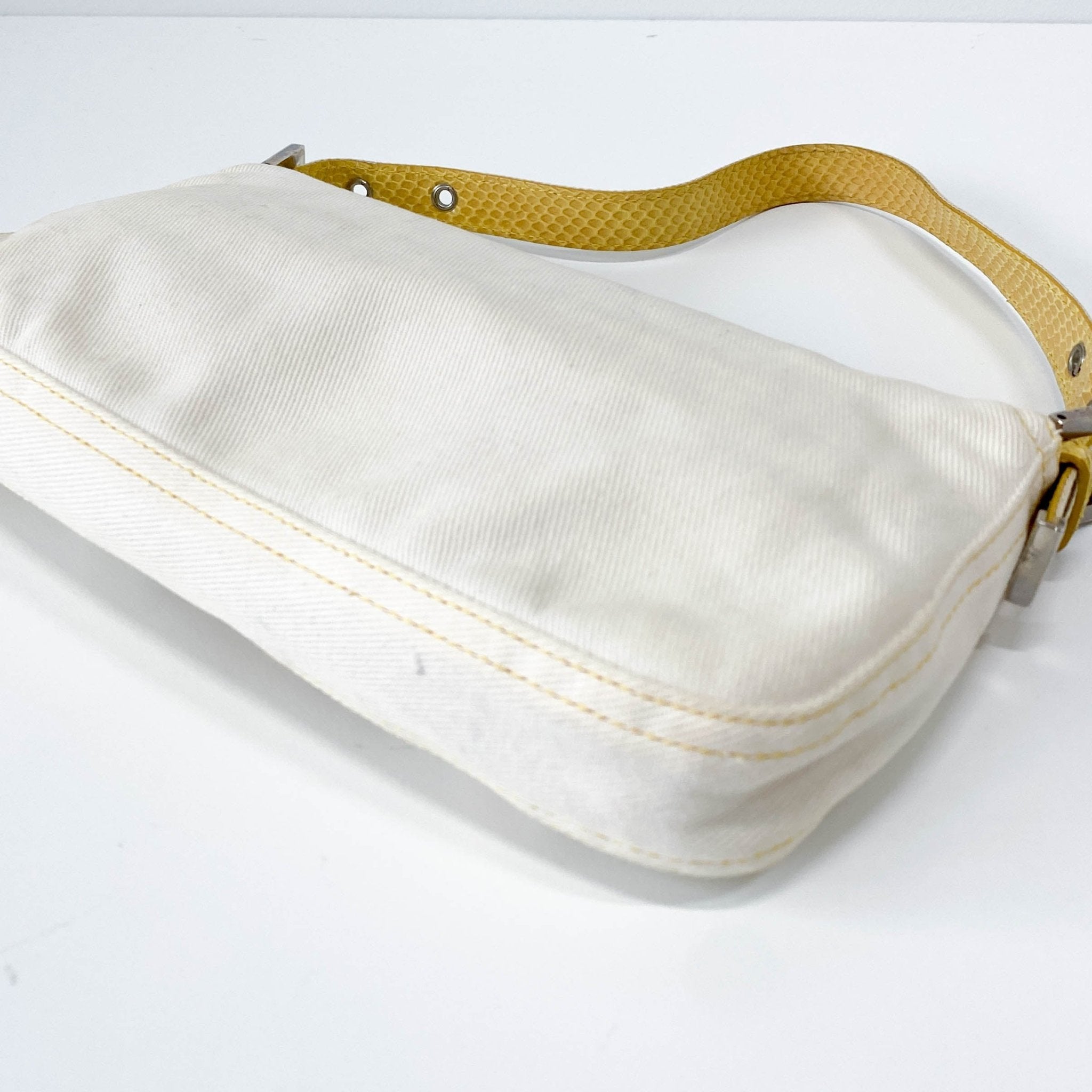 FENDI Baguette Beige Cotton Canvas & Yellow Phyton Leather Shoulder Bag, in , Sold by HIVE PRELOVED - Shoulder Bags, ,