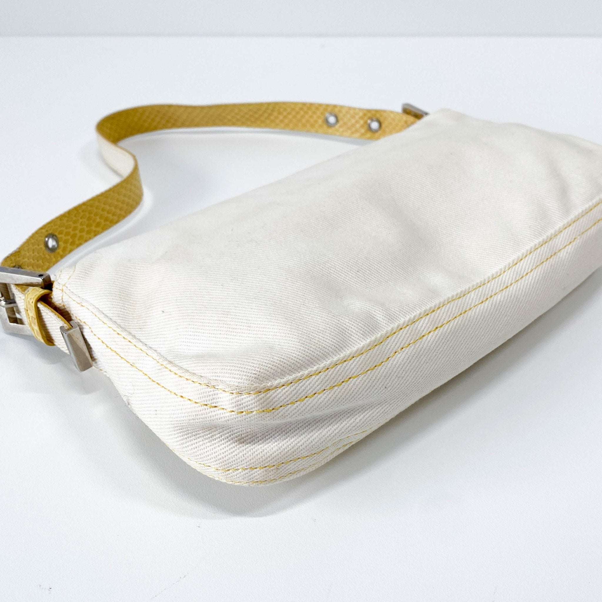 FENDI Baguette Beige Cotton Canvas & Yellow Phyton Leather Shoulder Bag, in , Sold by HIVE PRELOVED - Shoulder Bags, ,