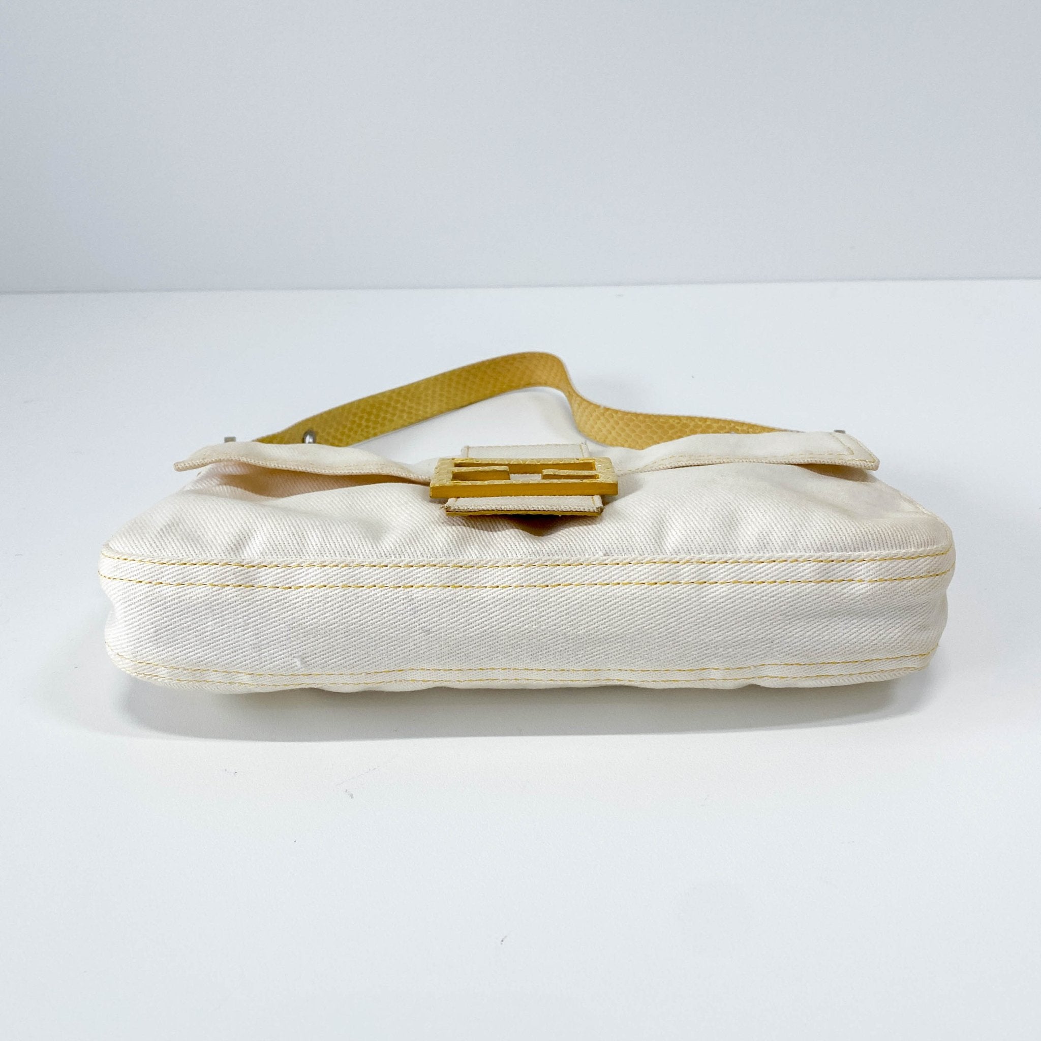 FENDI Baguette Beige Cotton Canvas & Yellow Phyton Leather Shoulder Bag, in , Sold by HIVE PRELOVED - Shoulder Bags, ,