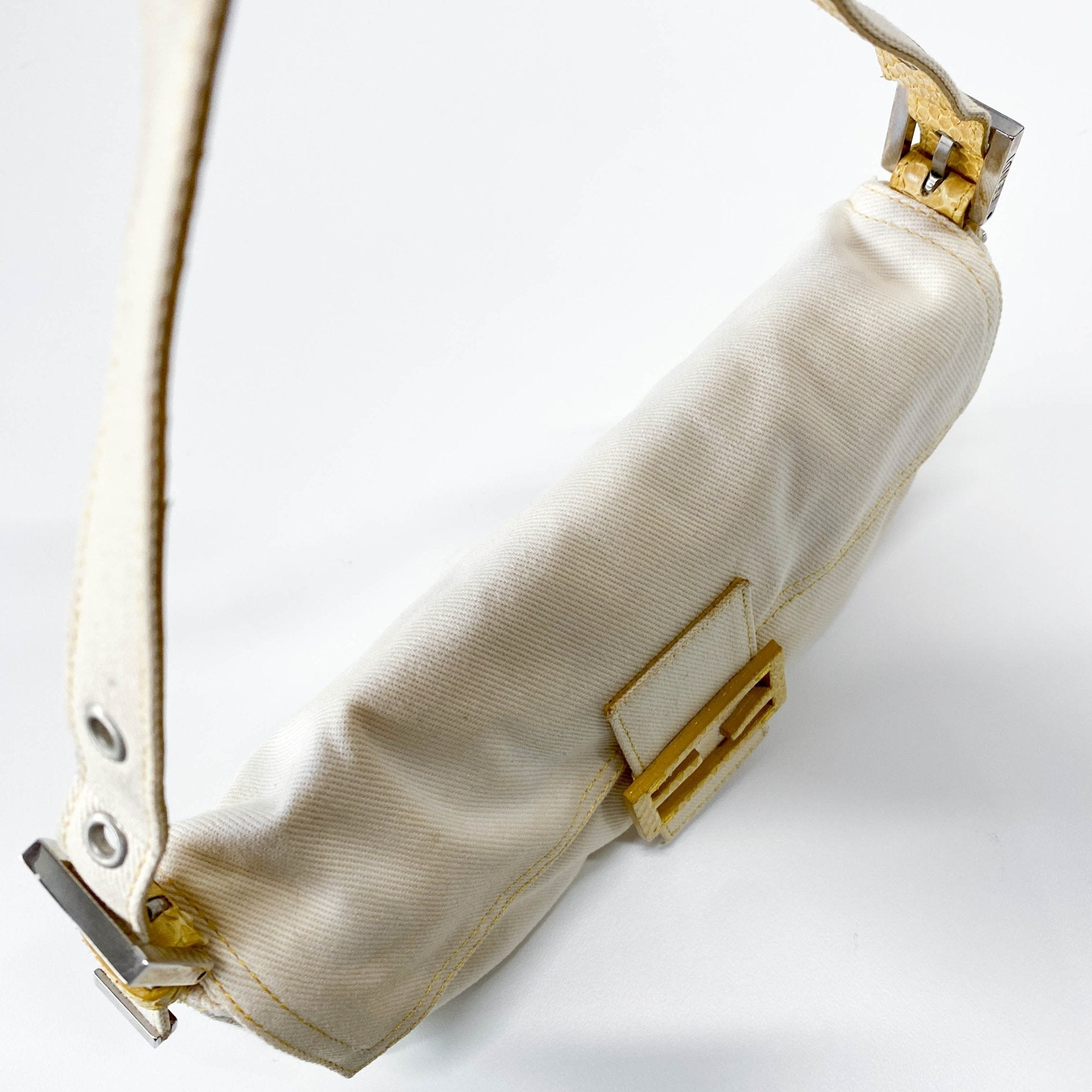 FENDI Baguette Beige Cotton Canvas & Yellow Phyton Leather Shoulder Bag, in , Sold by HIVE PRELOVED - Shoulder Bags, ,