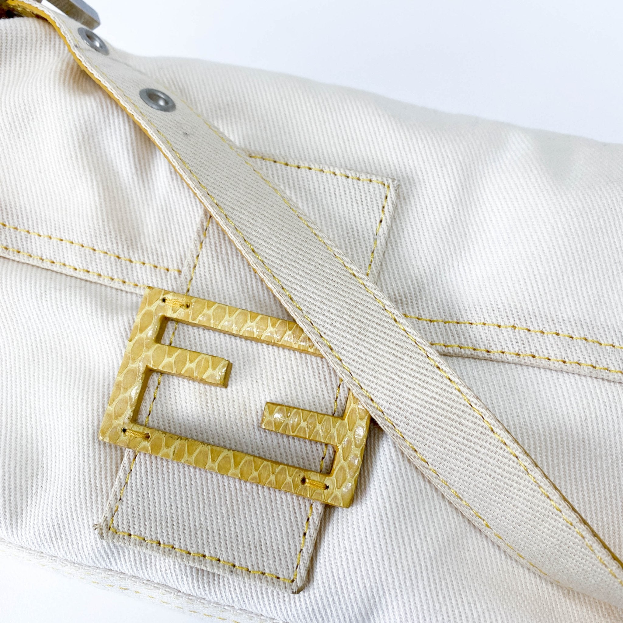 FENDI Baguette Beige Cotton Canvas & Yellow Phyton Leather Shoulder Bag, in , Sold by HIVE PRELOVED - Shoulder Bags, ,