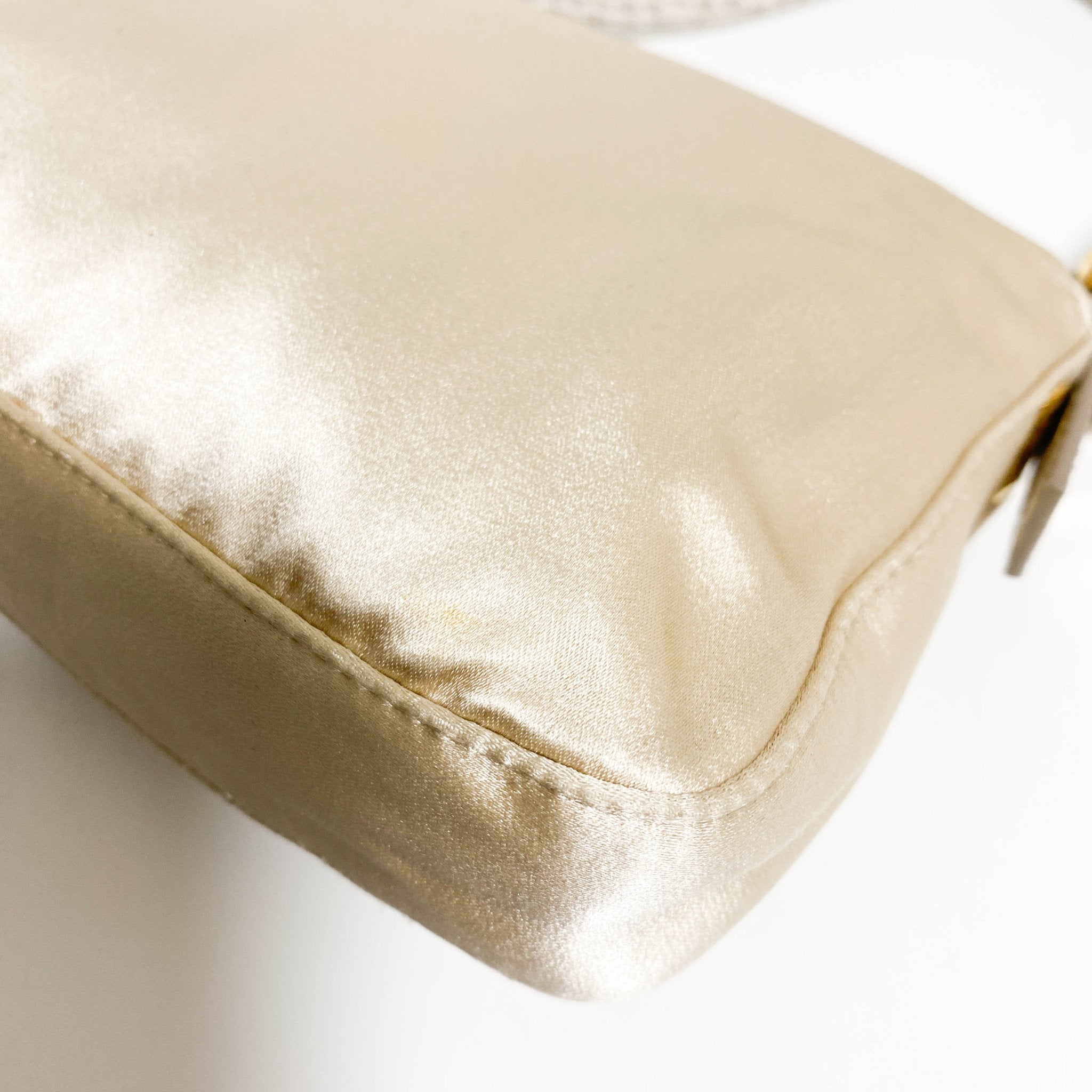 FENDI Baguette Beige Satin with Rhinestone Hardware, in , Sold by HIVE PRELOVED - Shoulder Bags, ,