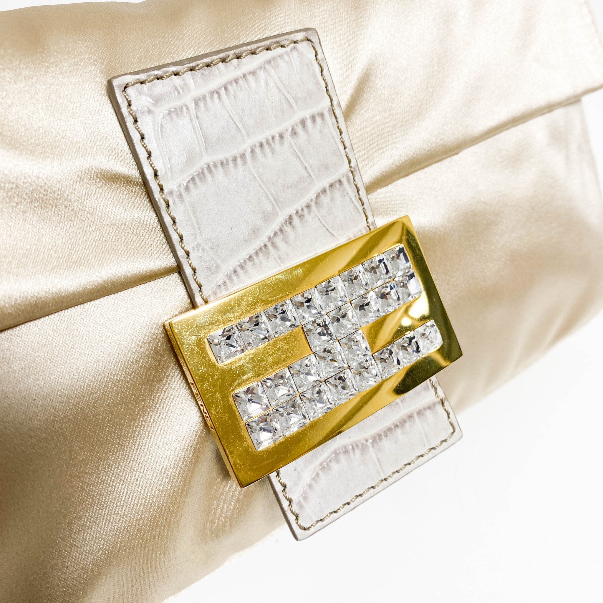 FENDI Baguette Beige Satin with Rhinestone Hardware, in , Sold by HIVE PRELOVED - Shoulder Bags, ,