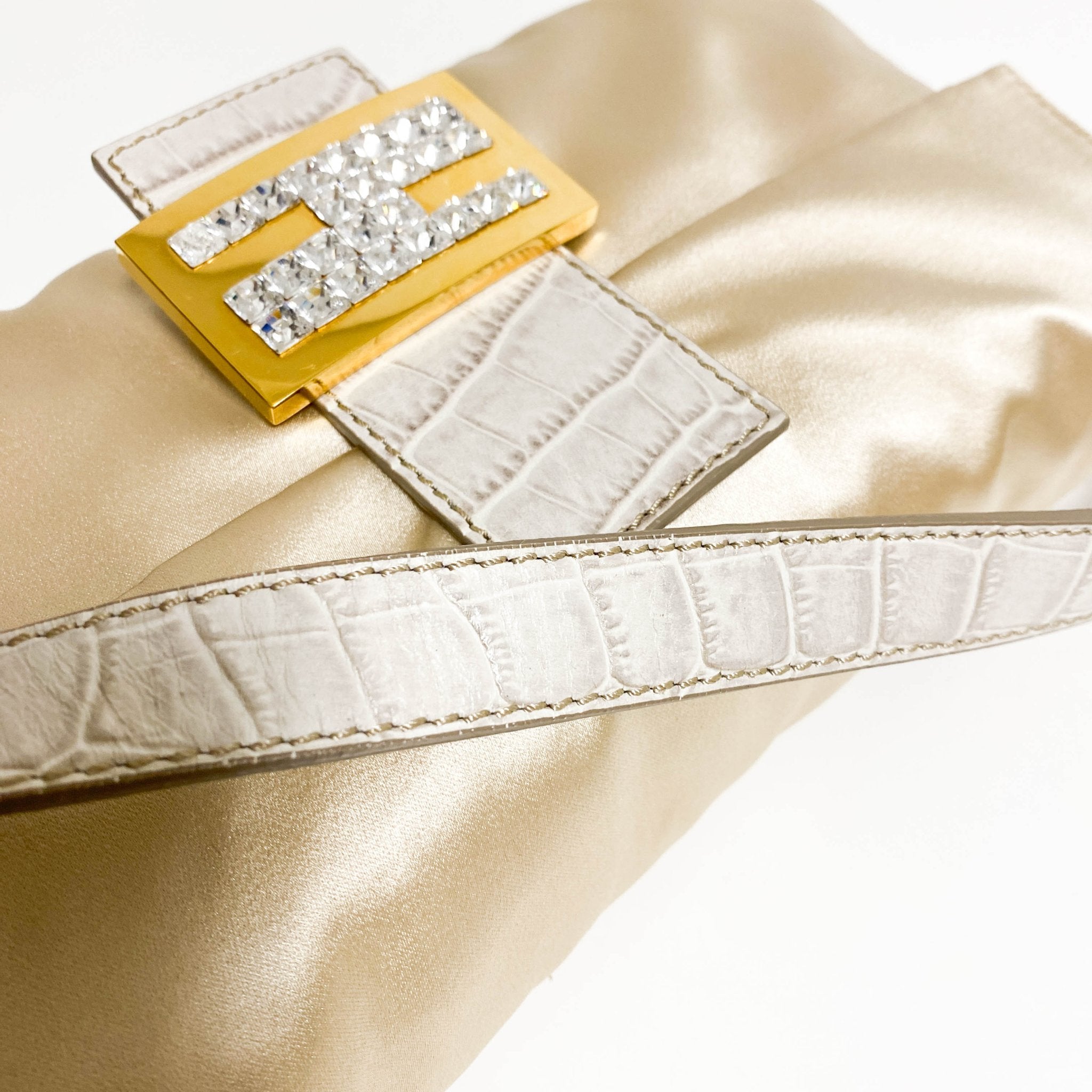 FENDI Baguette Beige Satin with Rhinestone Hardware, in , Sold by HIVE PRELOVED - Shoulder Bags, ,