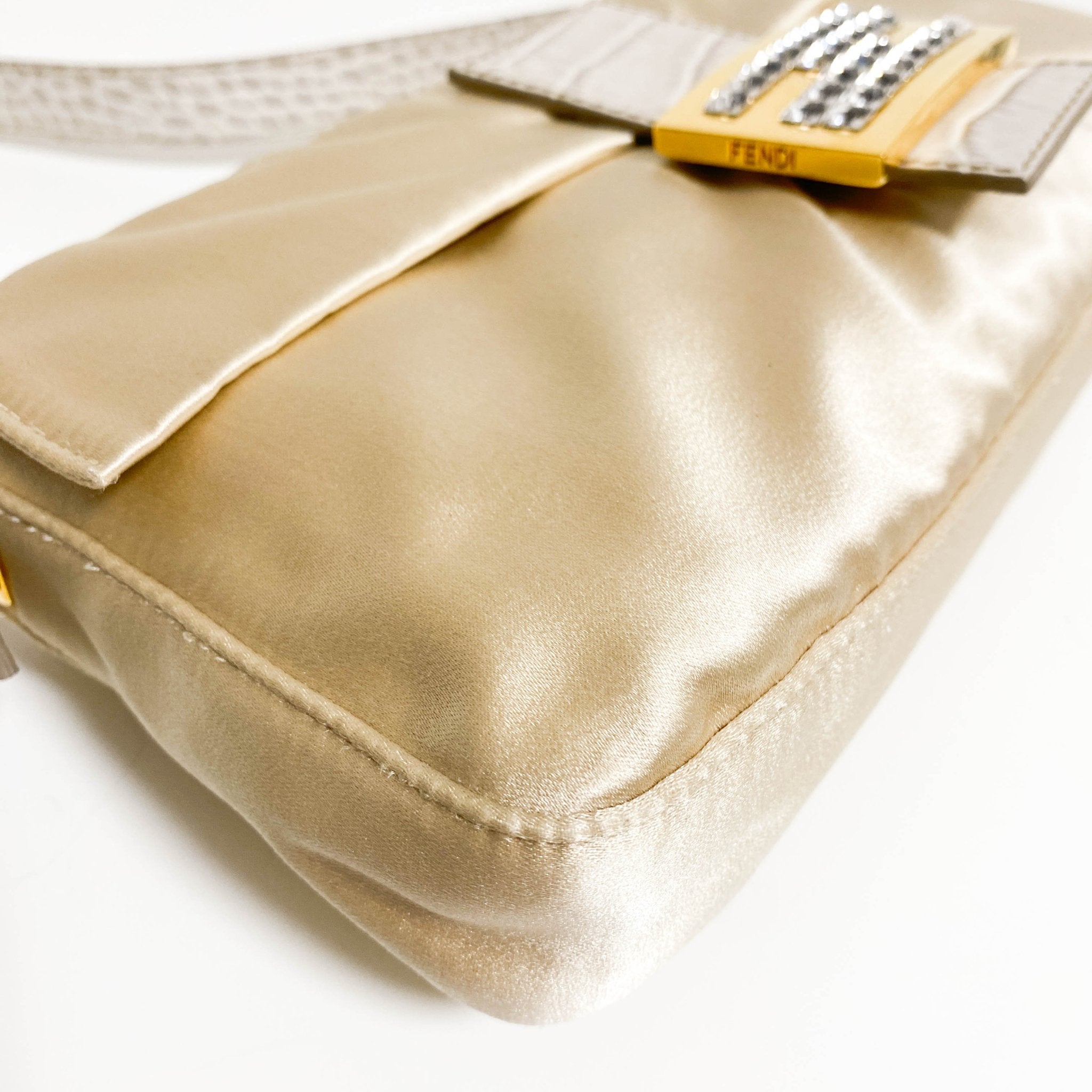 FENDI Baguette Beige Satin with Rhinestone Hardware, in , Sold by HIVE PRELOVED - Shoulder Bags, ,