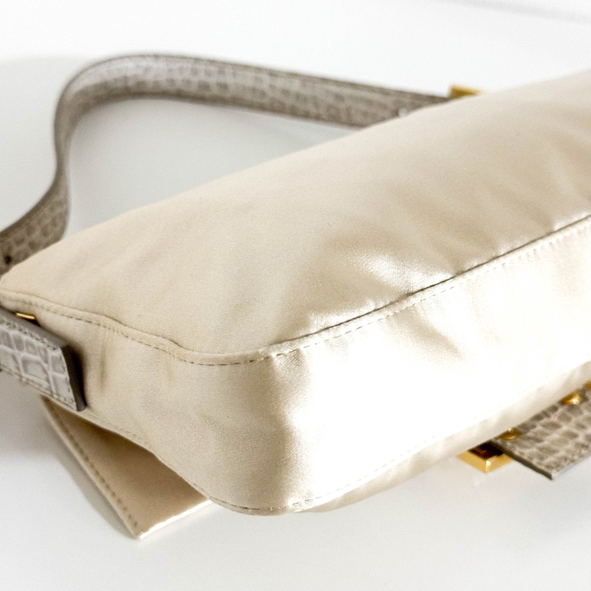 FENDI Baguette Beige Satin/Lizard with Rhinestone Hardware, in , Sold by HIVE PRELOVED - Shoulder Bags, ,