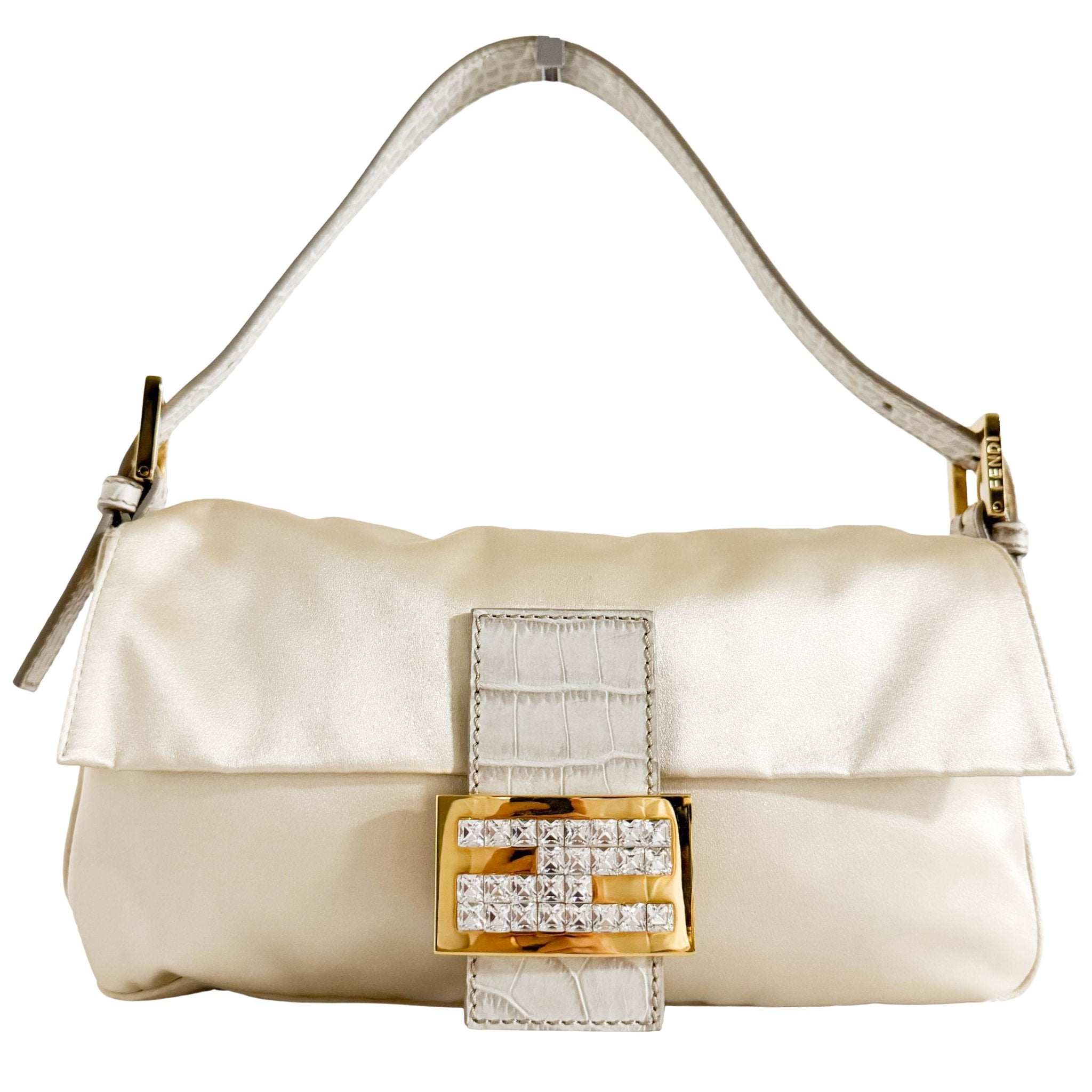 FENDI Baguette Beige Satin/Lizard with Rhinestone Hardware, in , Sold by HIVE PRELOVED - Shoulder Bags, ,