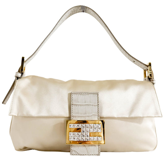 FENDI Baguette Beige Satin/Lizard with Rhinestone Hardware, in , Sold by HIVE PRELOVED - Shoulder Bags, ,