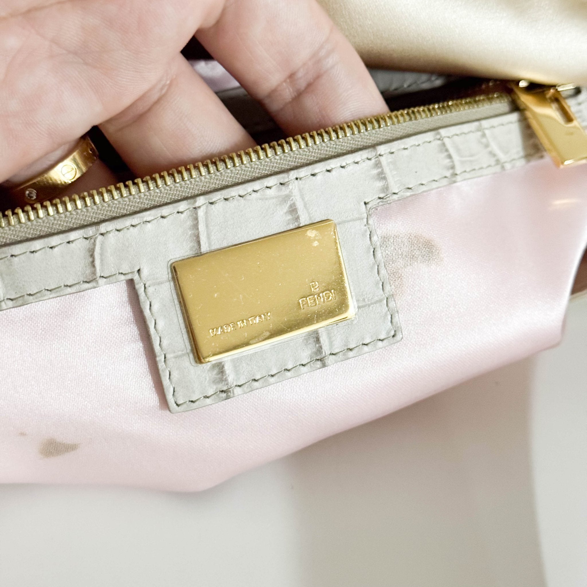 FENDI Baguette Beige Satin/Lizard with Rhinestone Hardware, in , Sold by HIVE PRELOVED - Shoulder Bags, ,