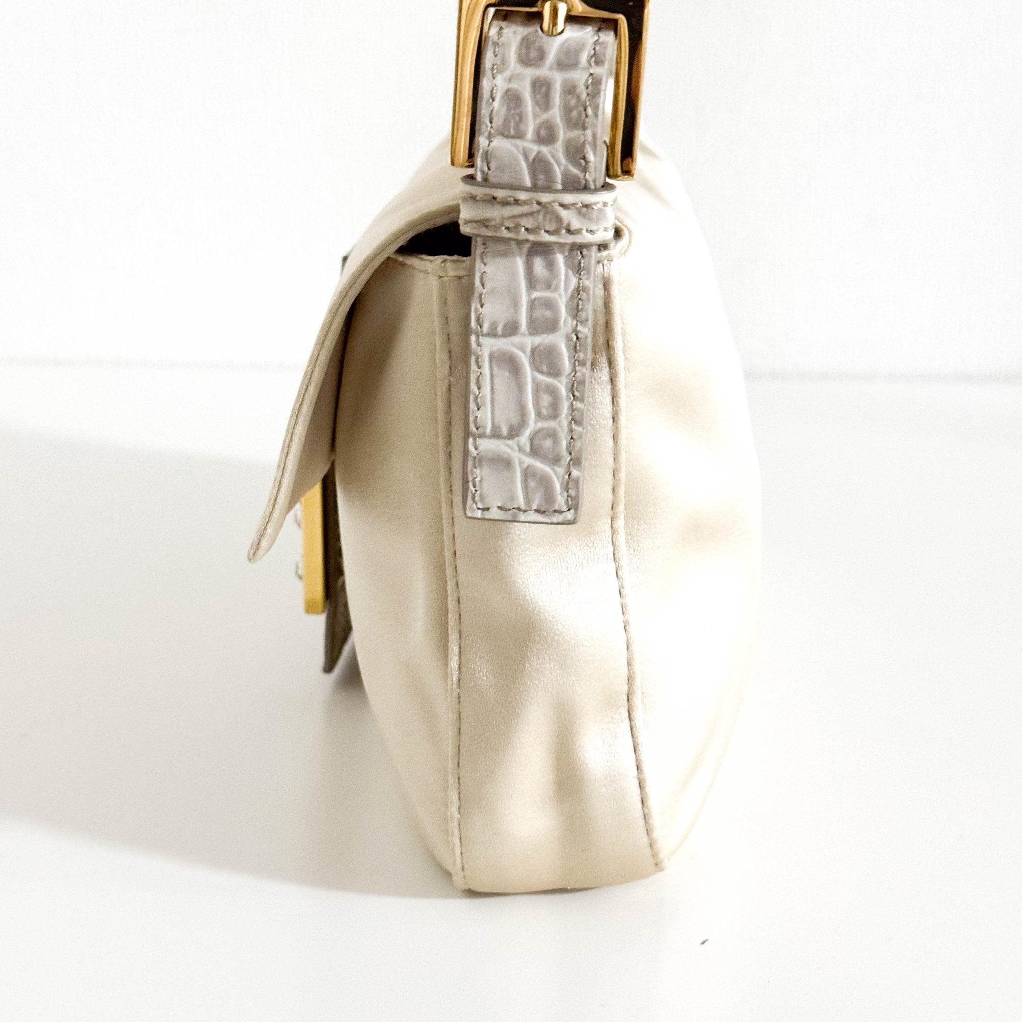 FENDI Baguette Beige Satin/Lizard with Rhinestone Hardware, in , Sold by HIVE PRELOVED - Shoulder Bags, ,