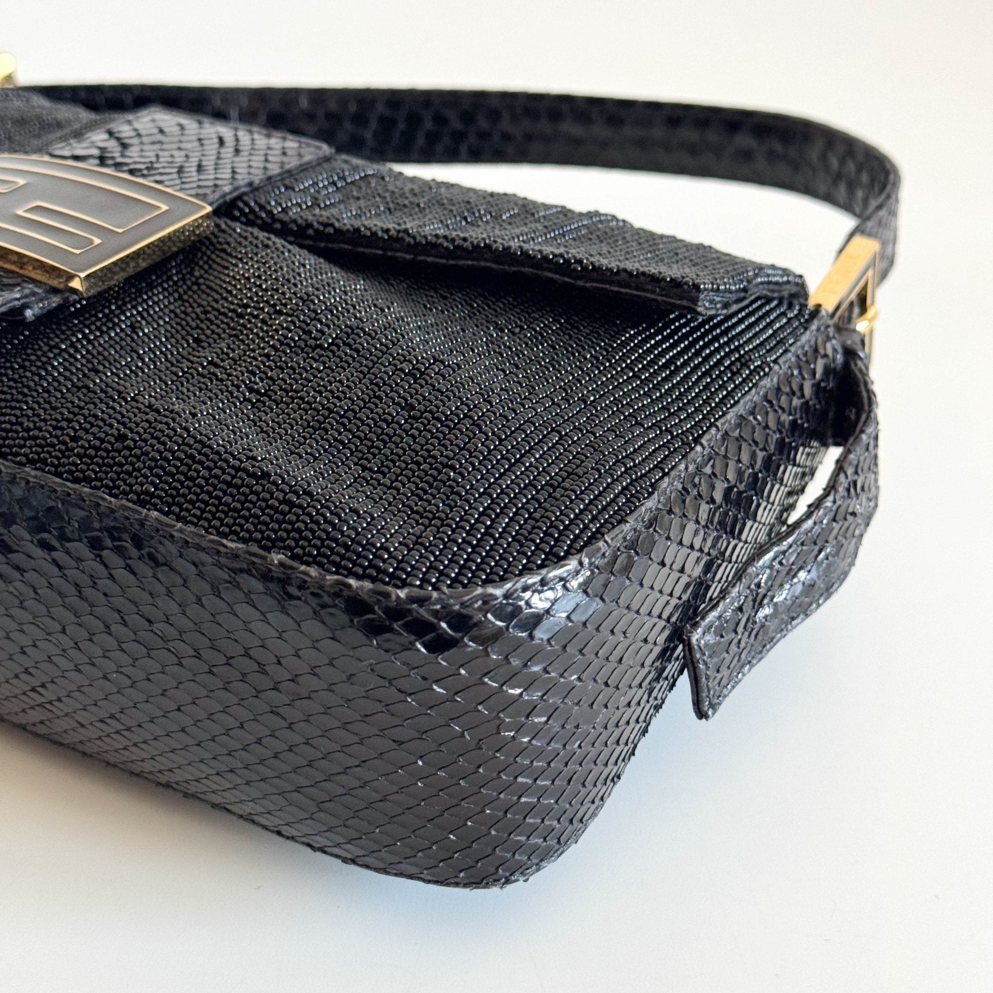 FENDI Baguette Black Beaded Shoulder Bag Black / Gold Hardware, in , Sold by HIVE PRELOVED - Shoulder Bags, ,