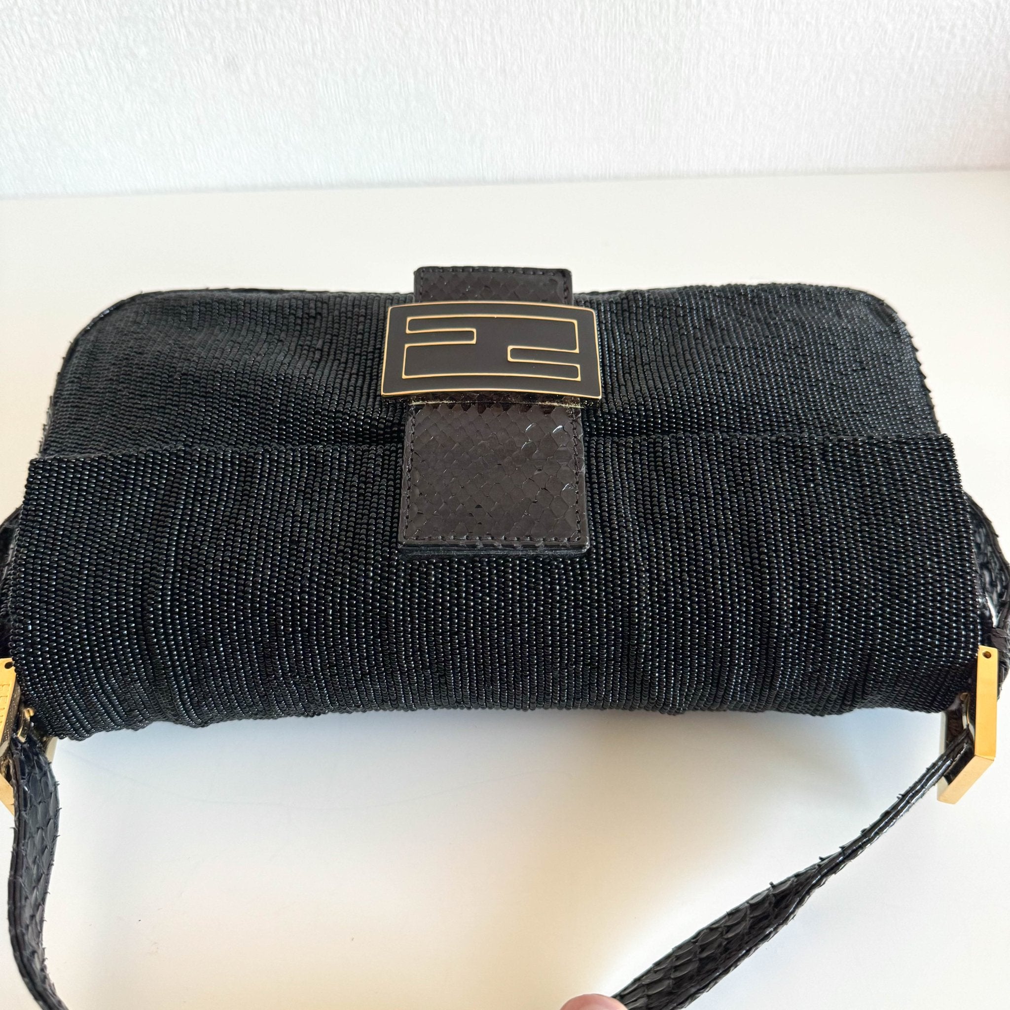 FENDI Baguette Black Beaded Shoulder Bag Black / Gold Hardware, in , Sold by HIVE PRELOVED - Shoulder Bags, ,
