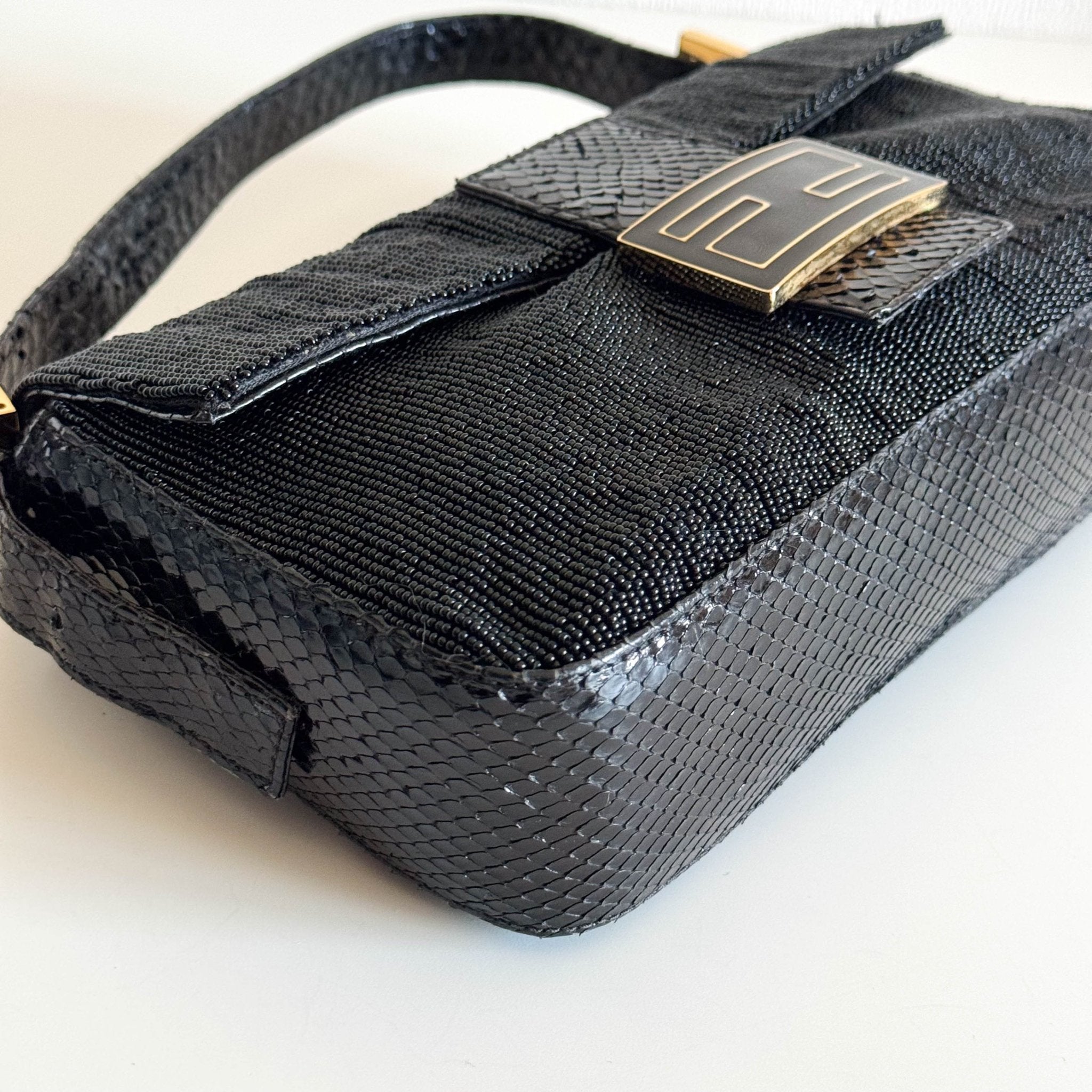 FENDI Baguette Black Beaded Shoulder Bag Black / Gold Hardware, in , Sold by HIVE PRELOVED - Shoulder Bags, ,