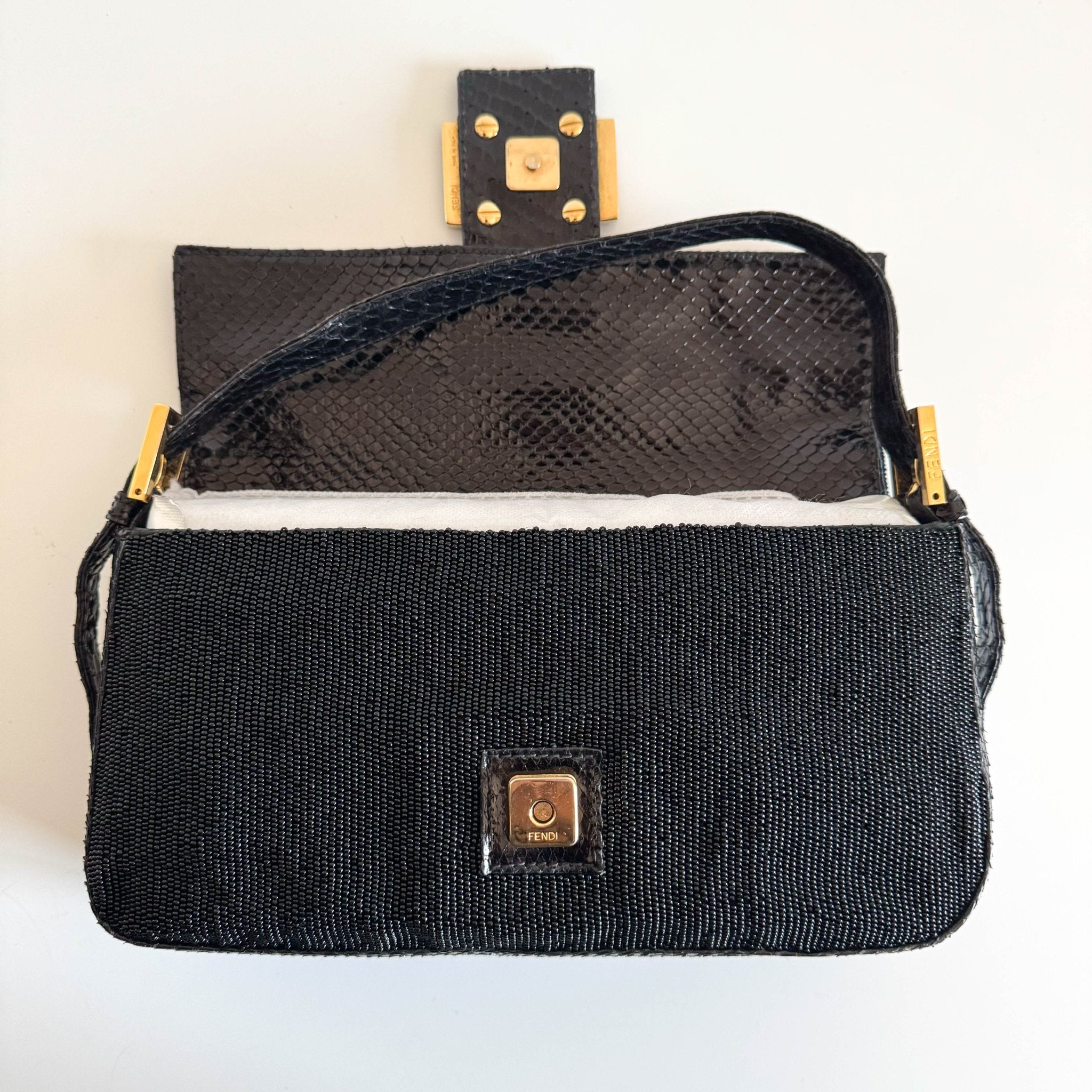 FENDI Baguette Black Beaded Shoulder Bag Black / Gold Hardware, in , Sold by HIVE PRELOVED - Shoulder Bags, ,