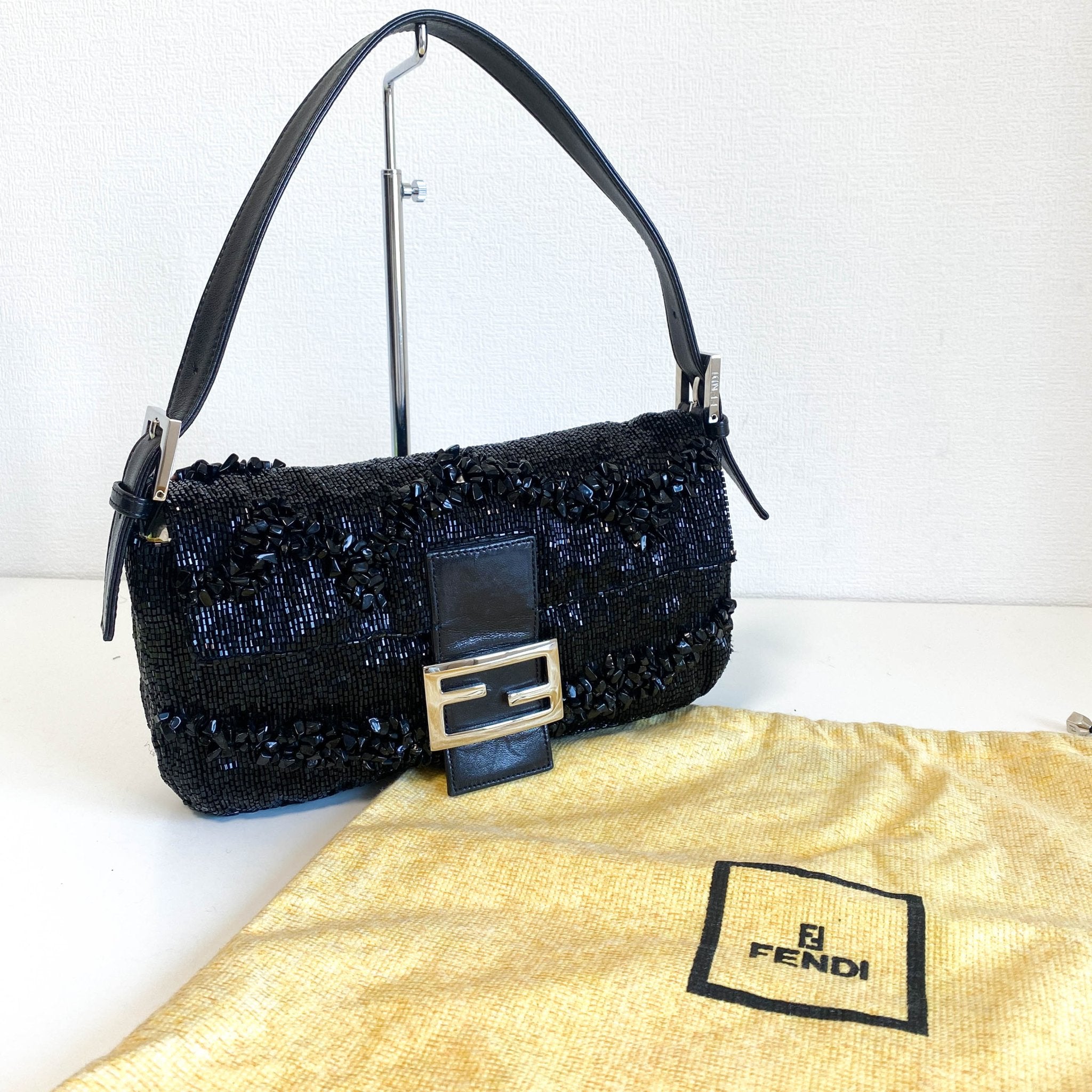 FENDI Baguette Black Beaded with Wave Pattern Stones, in , Sold by HIVE PRELOVED - Shoulder Bags, ,