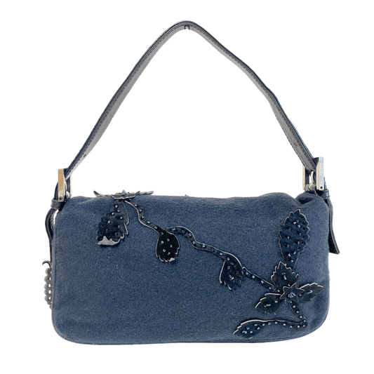 FENDI Baguette Black Cashmere and Pony Hair Flower Beaded Shoulder Bag, in , Sold by HIVE PRELOVED - Shoulder Bags, ,