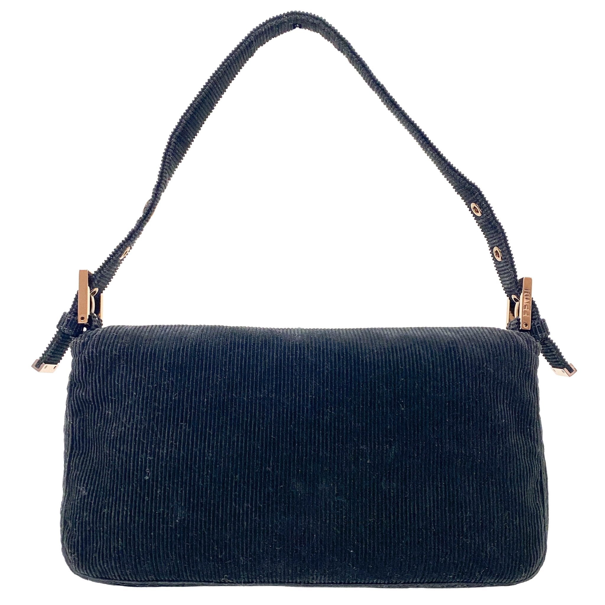 FENDI Baguette Black Corduroy / Rose Gold Hardware Shoulder Bag, in , Sold by HIVE PRELOVED - Shoulder Bags, ,