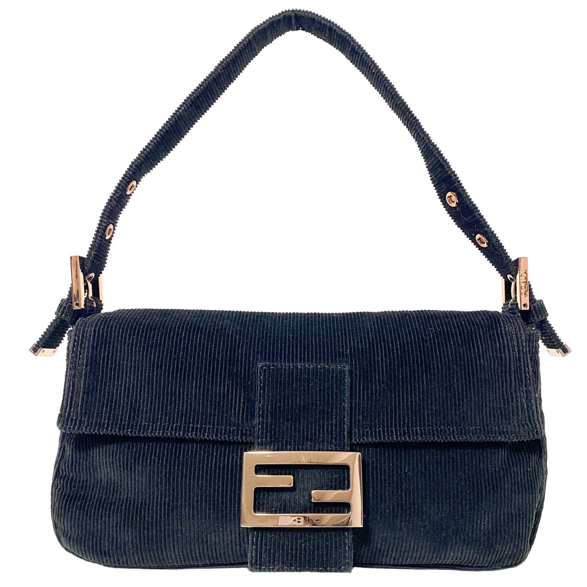 FENDI Baguette Black Corduroy / Rose Gold Hardware Shoulder Bag, in , Sold by HIVE PRELOVED - Shoulder Bags, ,