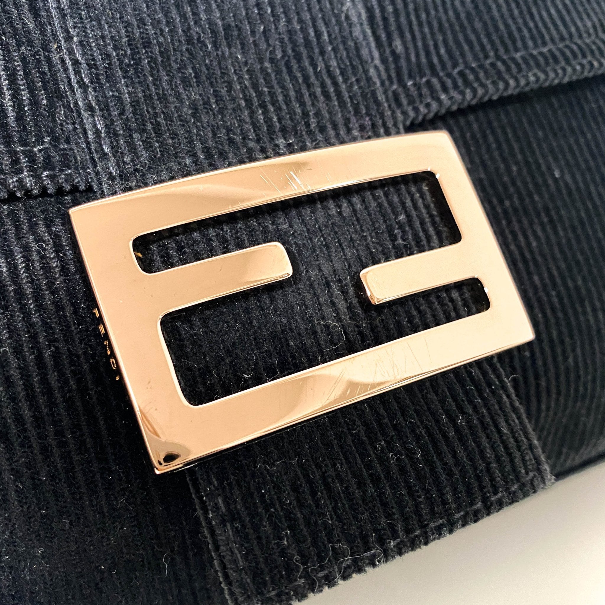 FENDI Baguette Black Corduroy / Rose Gold Hardware Shoulder Bag, in , Sold by HIVE PRELOVED - Shoulder Bags, ,