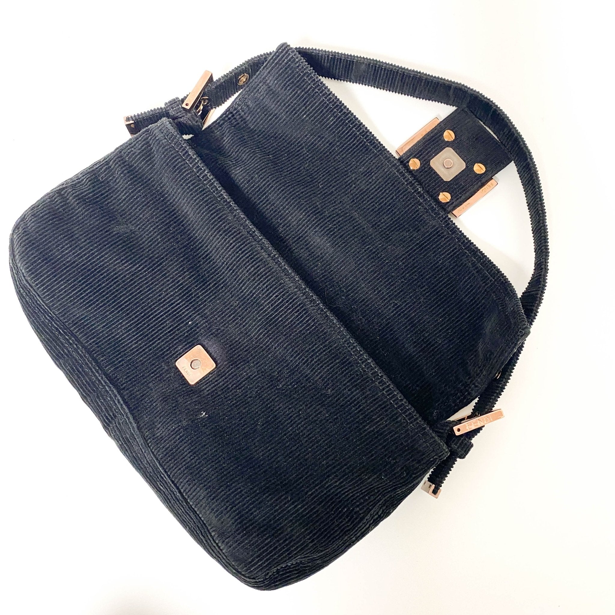 FENDI Baguette Black Corduroy / Rose Gold Hardware Shoulder Bag, in , Sold by HIVE PRELOVED - Shoulder Bags, ,