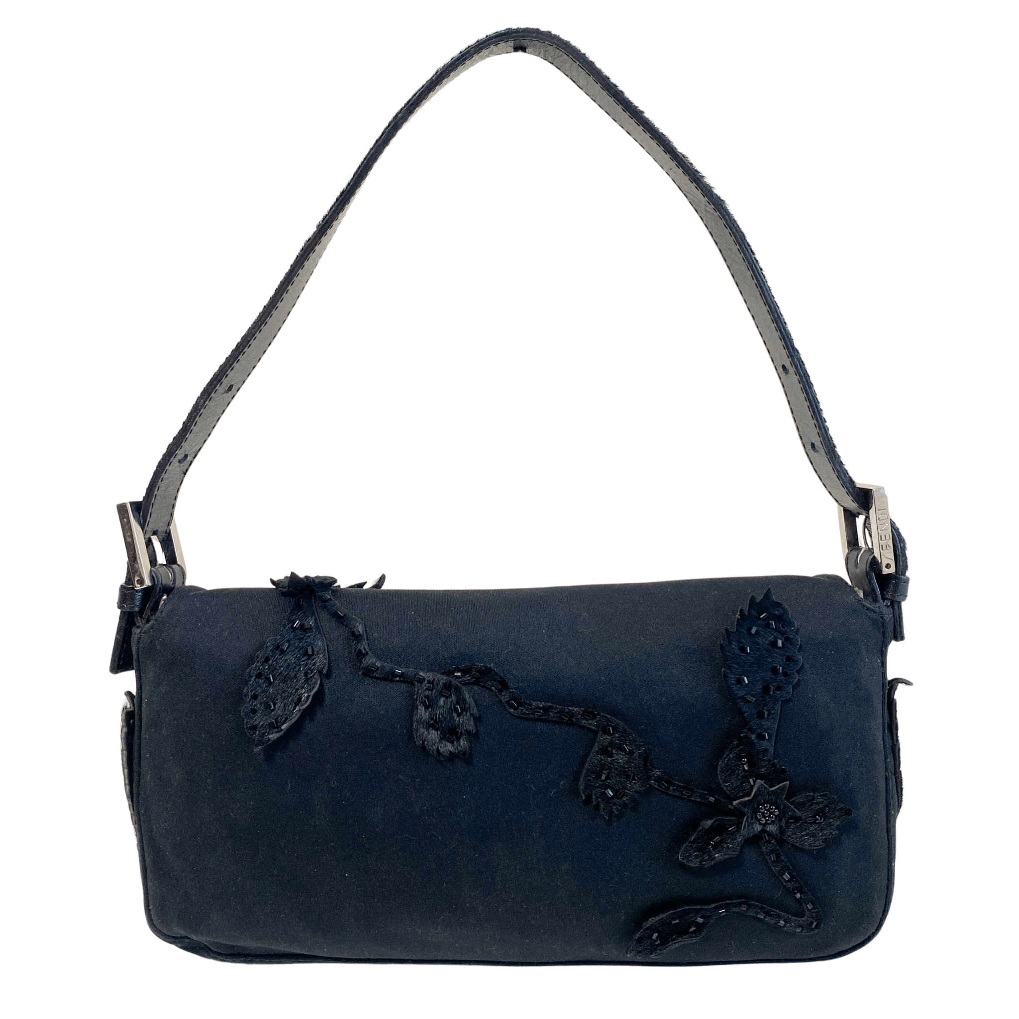 FENDI Baguette Black Flower Embroidered Shoulder Bag, in , Sold by HIVE PRELOVED - Shoulder Bags, ,
