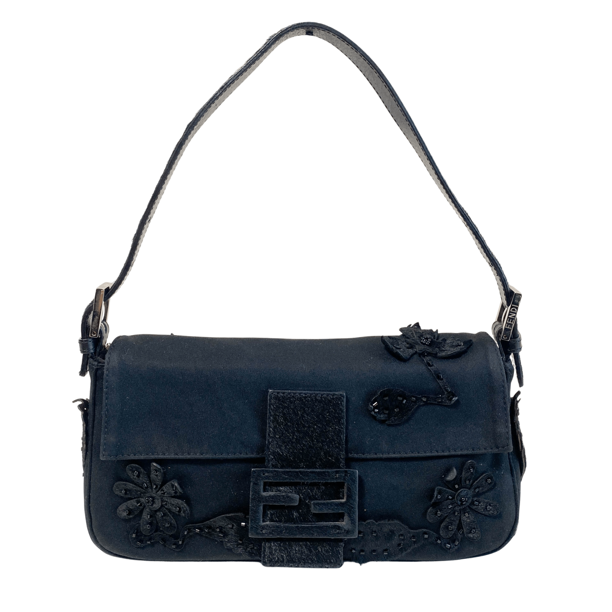 FENDI Baguette Black Flower Embroidered Shoulder Bag, in , Sold by HIVE PRELOVED - Shoulder Bags, ,