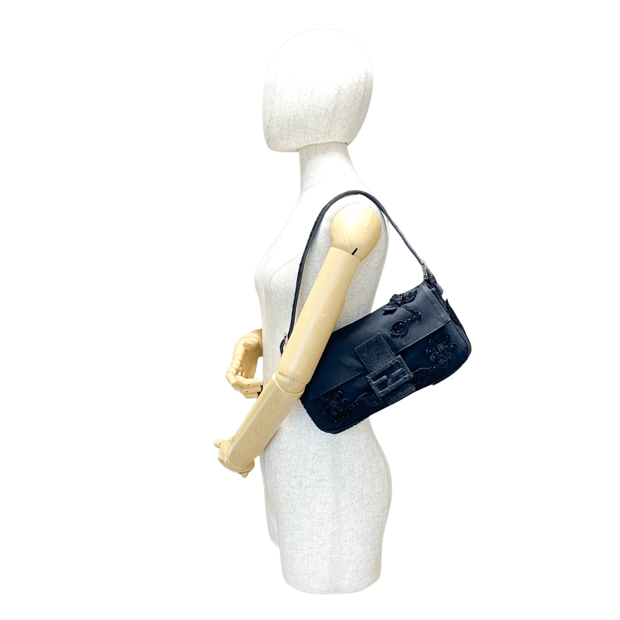 FENDI Baguette Black Flower Embroidered Shoulder Bag, in , Sold by HIVE PRELOVED - Shoulder Bags, ,