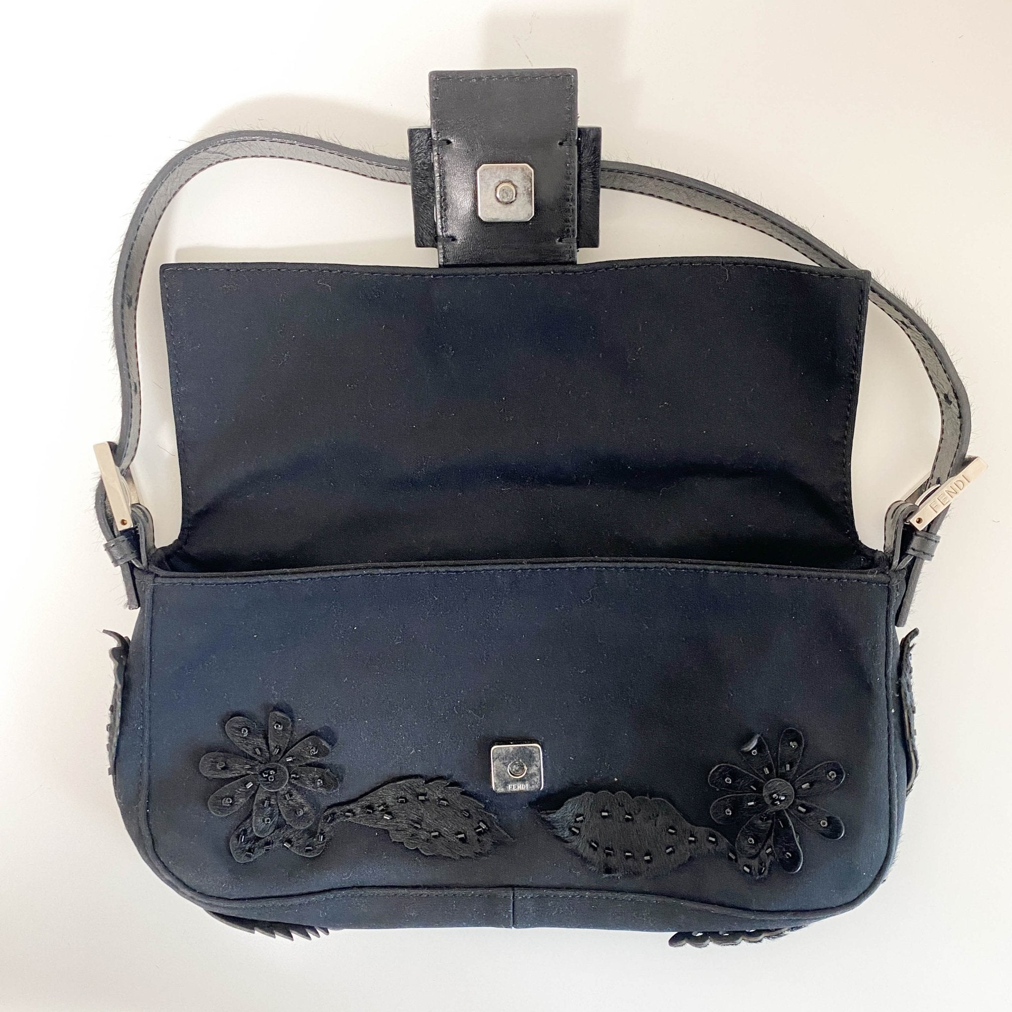 FENDI Baguette Black Flower Embroidered Shoulder Bag, in , Sold by HIVE PRELOVED - Shoulder Bags, ,