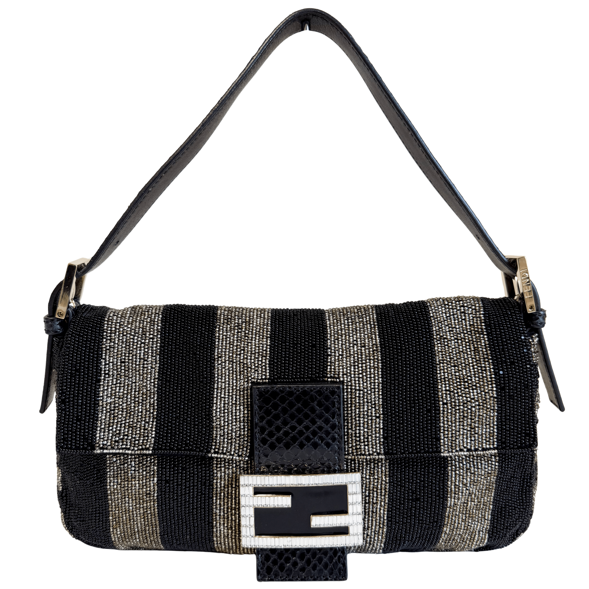 FENDI Baguette Black Gold Beaded Shoulder Bag Rhinestone Hardware, in , Sold by HIVE PRELOVED - Shoulder Bags, ,