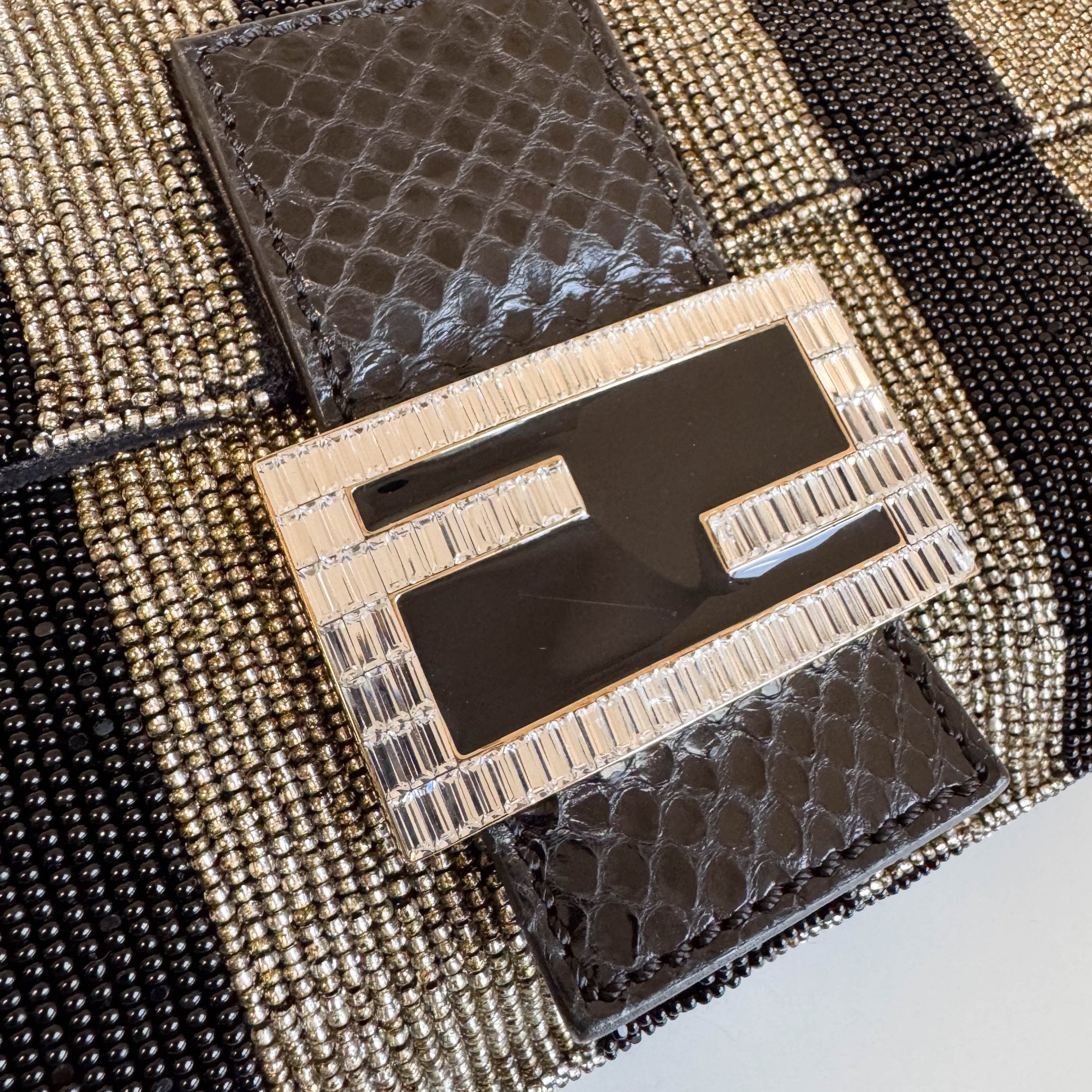 FENDI Baguette Black Gold Beaded Shoulder Bag Rhinestone Hardware, in , Sold by HIVE PRELOVED - Shoulder Bags, ,