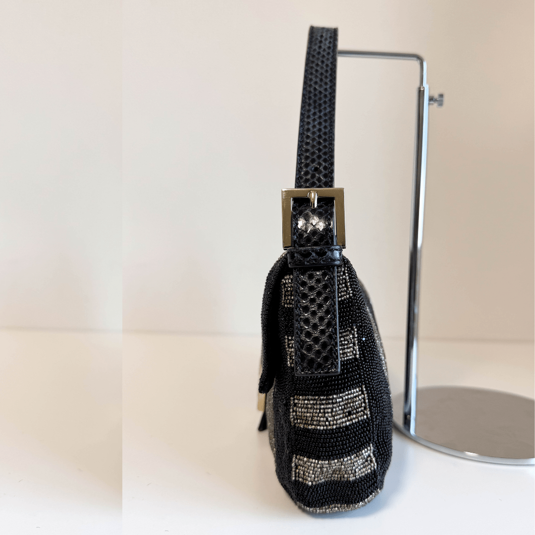 FENDI Baguette Black Gold Beaded Shoulder Bag Rhinestone Hardware, in , Sold by HIVE PRELOVED - Shoulder Bags, ,