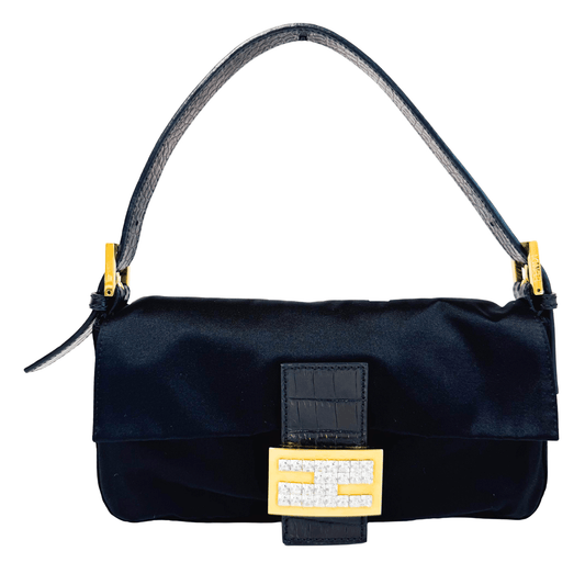 FENDI Baguette Black Satin Rhinestone Shoulder Bag, in , Sold by HIVE PRELOVED - Shoulder Bags, ,