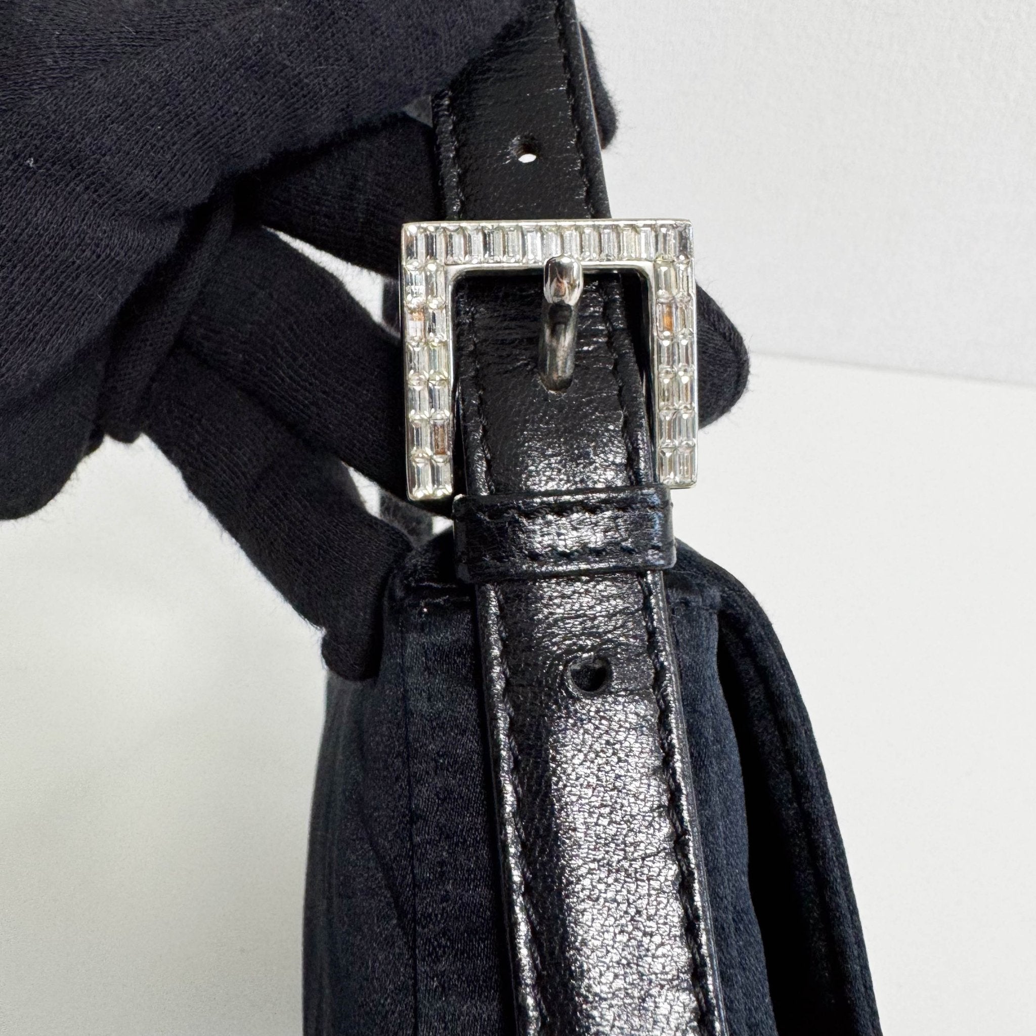 FENDI Baguette Black Satin Shoulder Bag with Rhinestone Hardware, in , Sold by HIVE PRELOVED - Shoulder Bags, ,