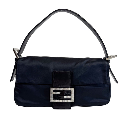 FENDI Baguette Black Satin Shoulder Bag with Rhinestone Hardware, in , Sold by HIVE PRELOVED - Shoulder Bags, ,