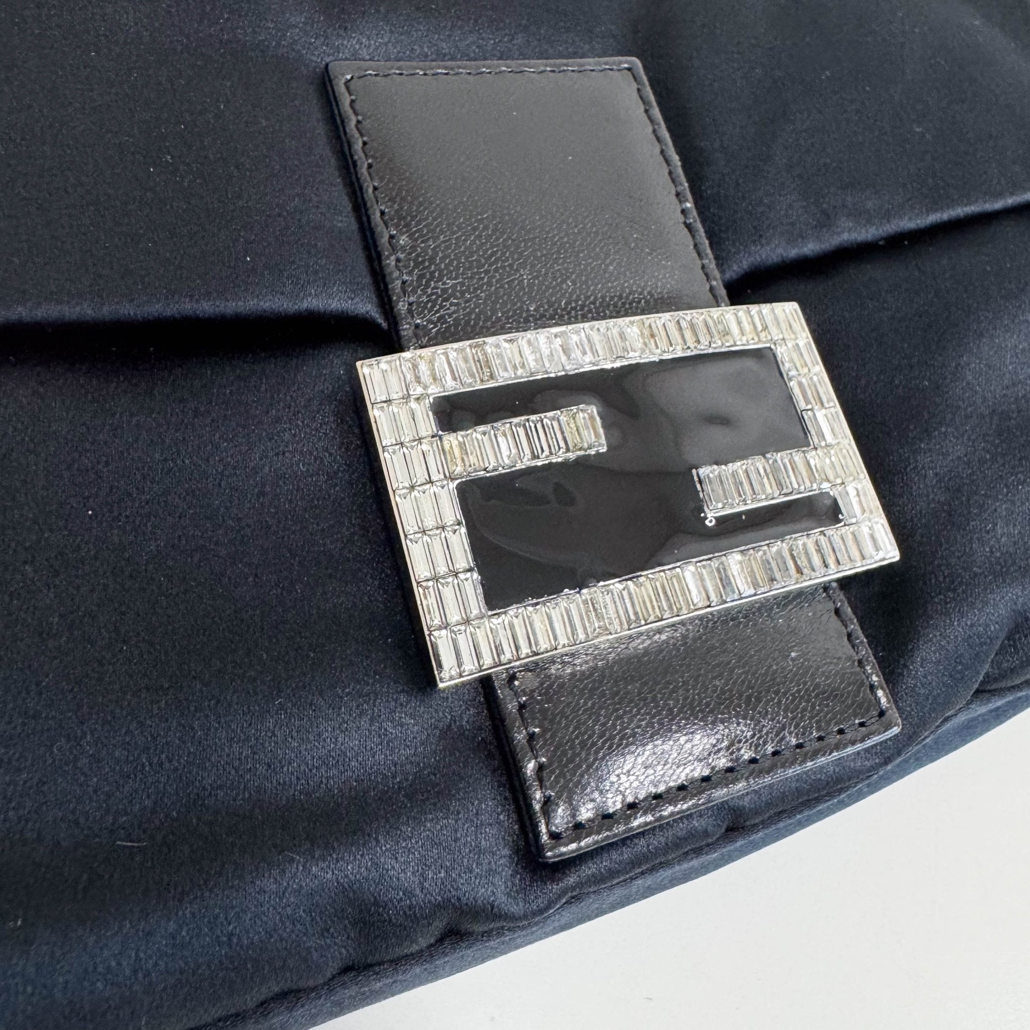 FENDI Baguette Black Satin Shoulder Bag with Rhinestone Hardware, in , Sold by HIVE PRELOVED - Shoulder Bags, ,