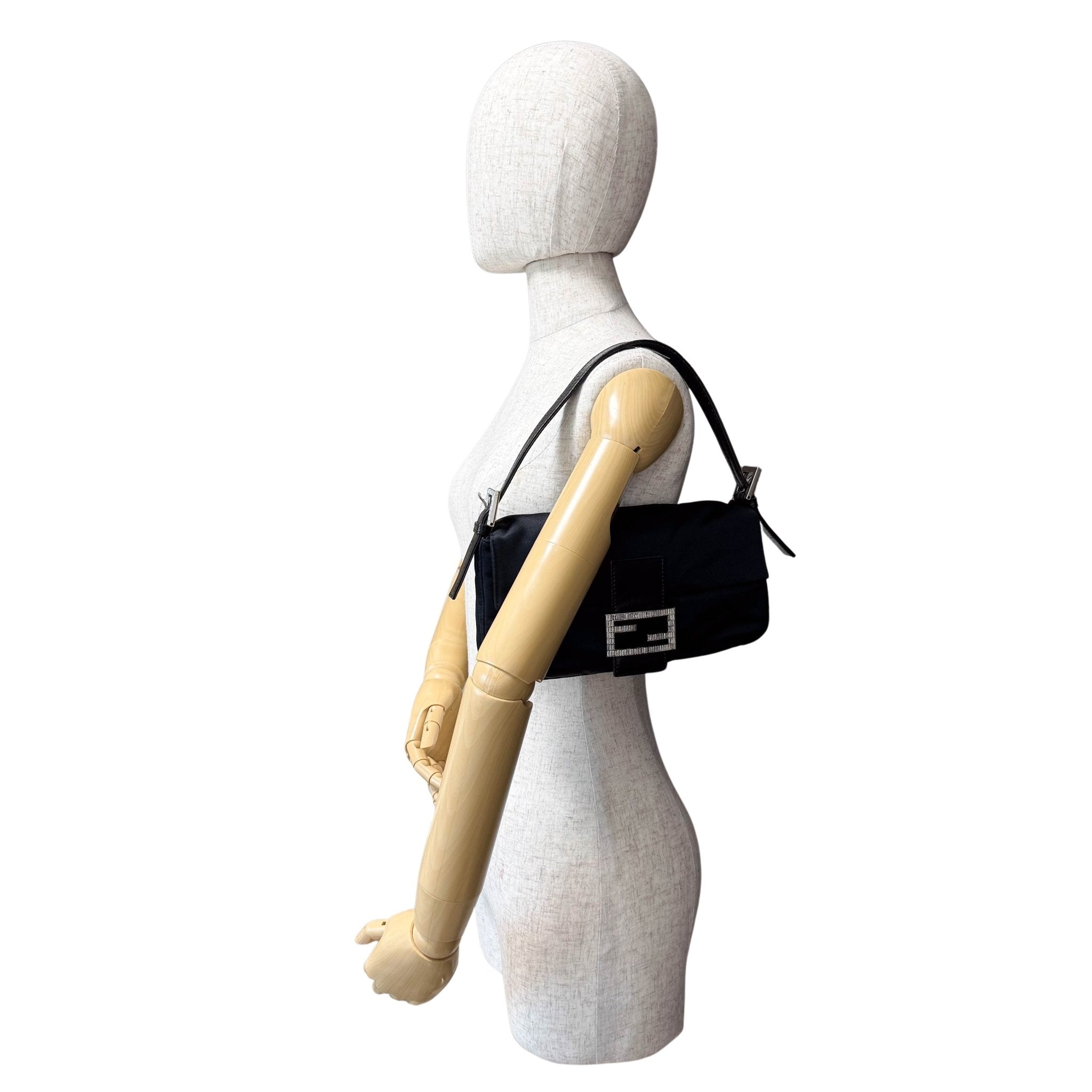 FENDI Baguette Black Satin Shoulder Bag with Rhinestone Hardware, in , Sold by HIVE PRELOVED - Shoulder Bags, ,