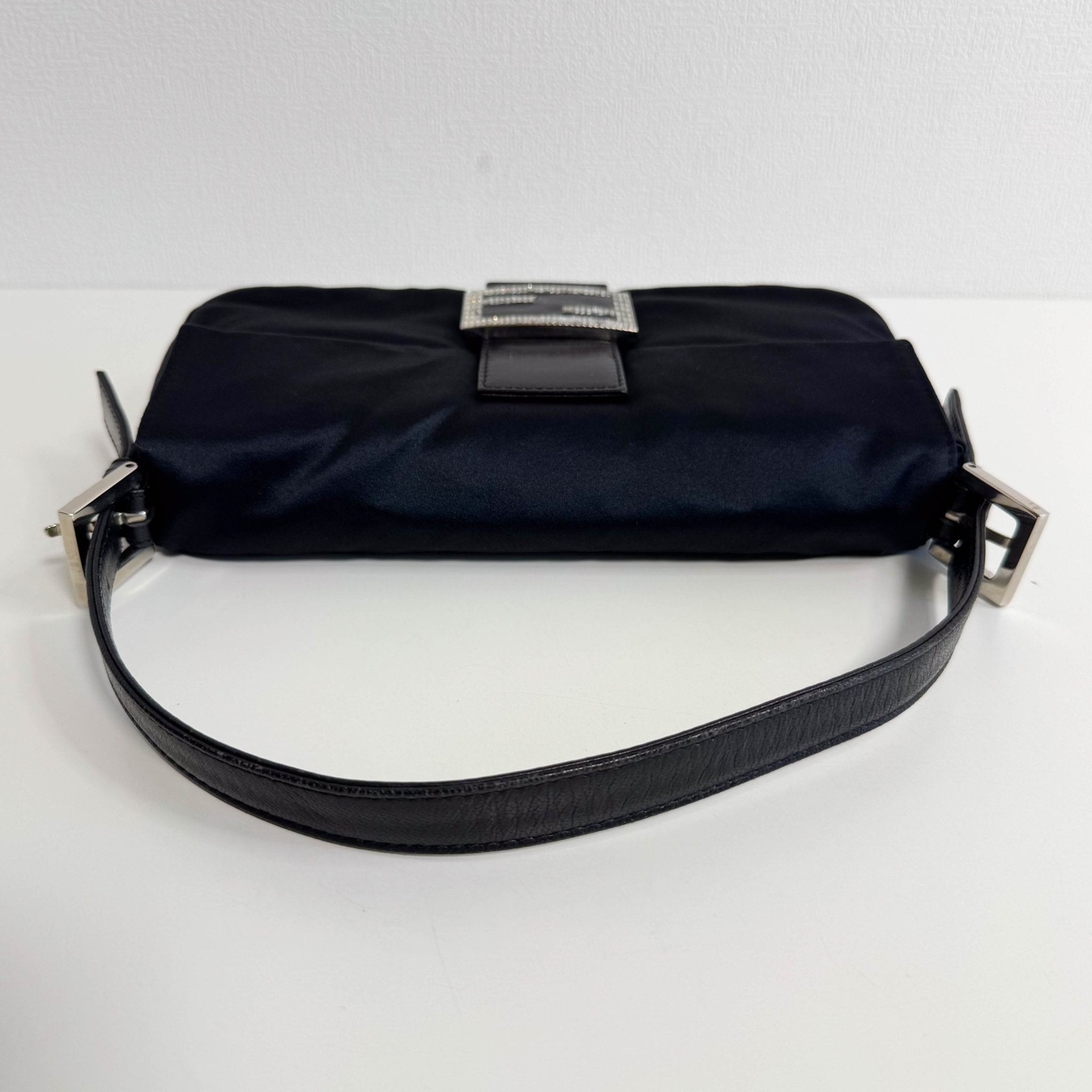 FENDI Baguette Black Satin Shoulder Bag with Rhinestone Hardware, in , Sold by HIVE PRELOVED - Shoulder Bags, ,